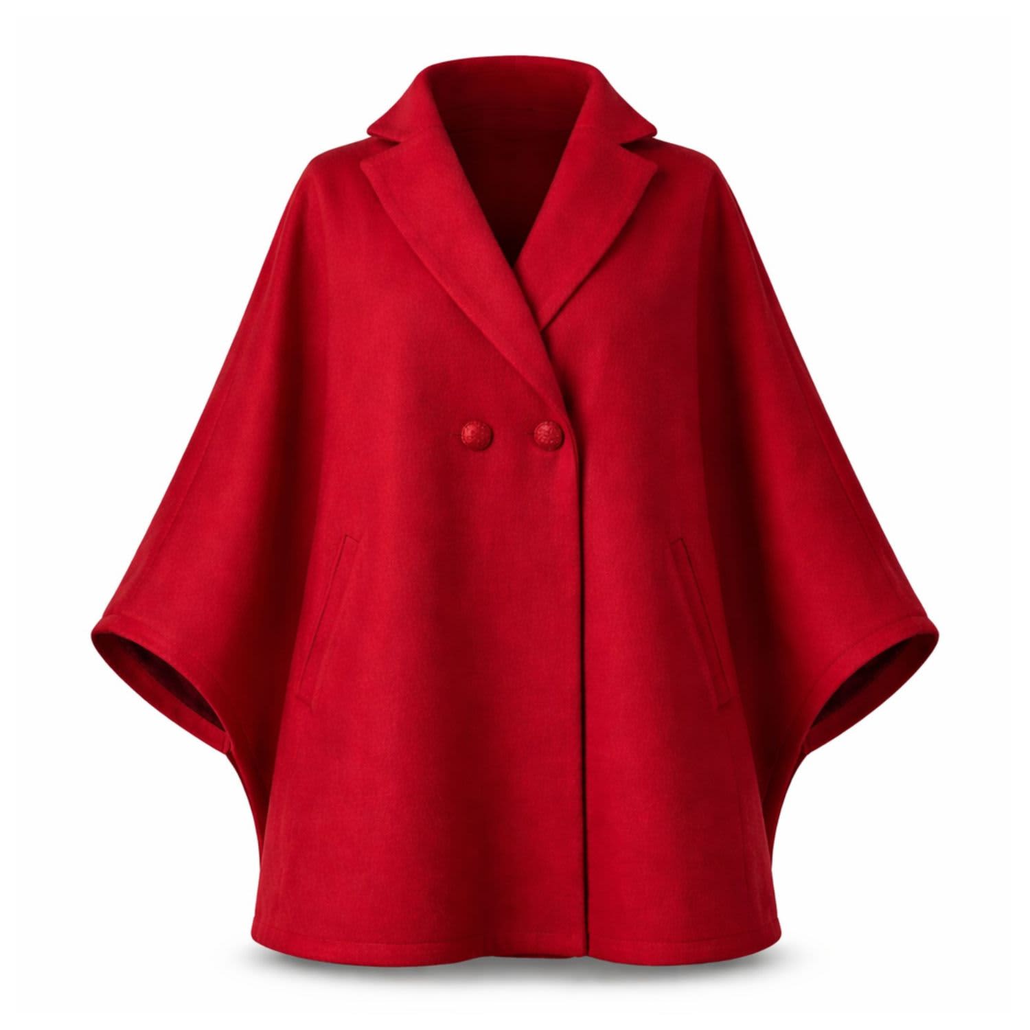 Winter Wool Cape Coat With Buttons In Raspberry Color | Nikka
