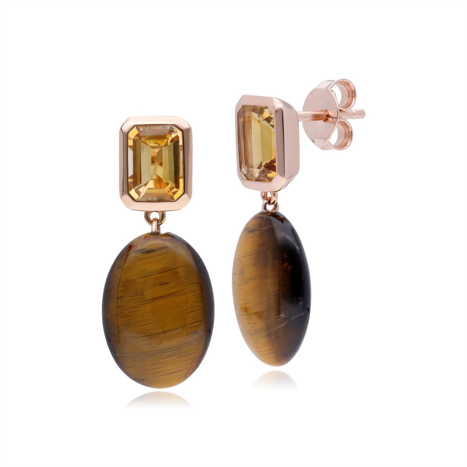 Women’s Brown Ecfew Rose Gold Plated Sterling Silver Citrine & Tiger’s Eye Drop Earrings Gemondo