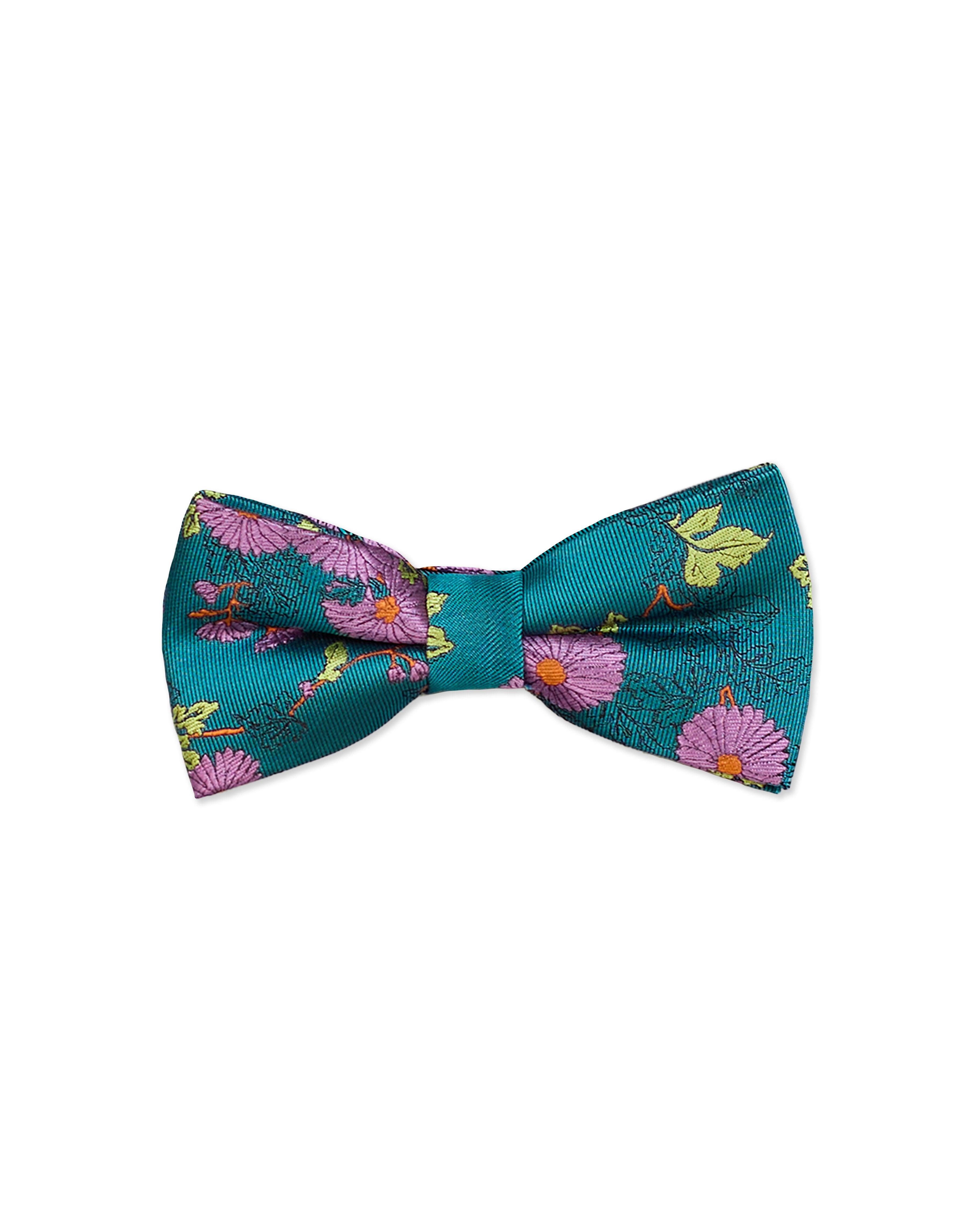 Gresham Blake Men's Blue Turquoise & Purple Daisy Silk Bow Tie In Blue