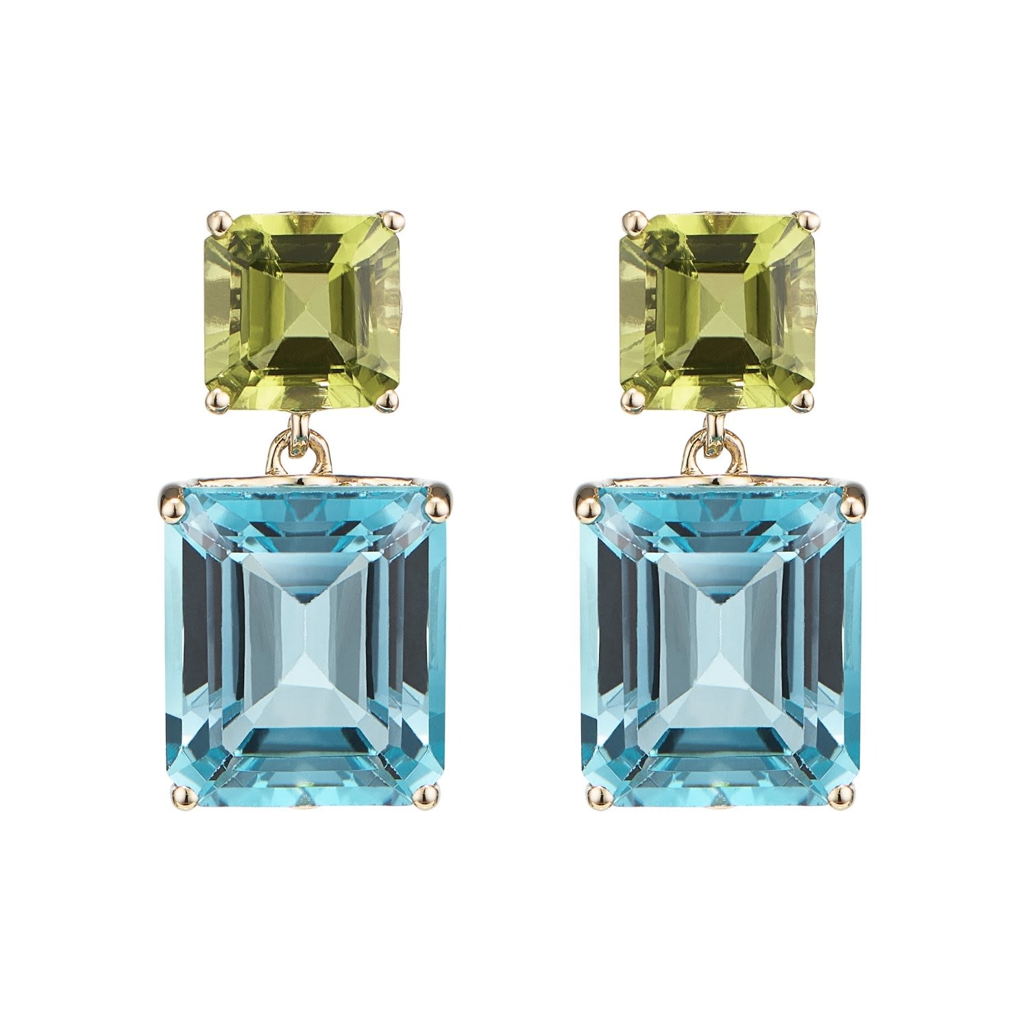 Women’s Peridot & Blue Topaz Octagon Gold Earrings Augustine Jewels