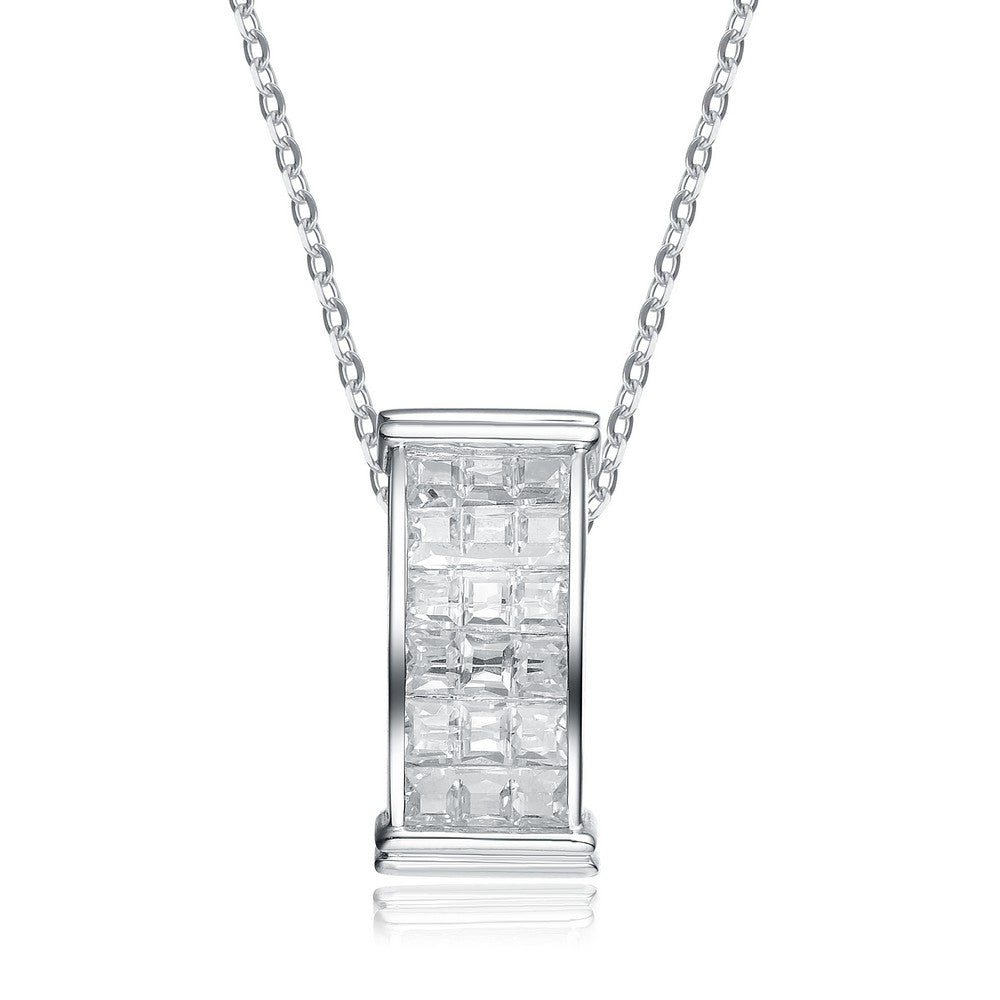 Women’s White / Silver Sterling Silver White Cubic Zirconia Rectangular Frame Pendant Genevive Jewelry