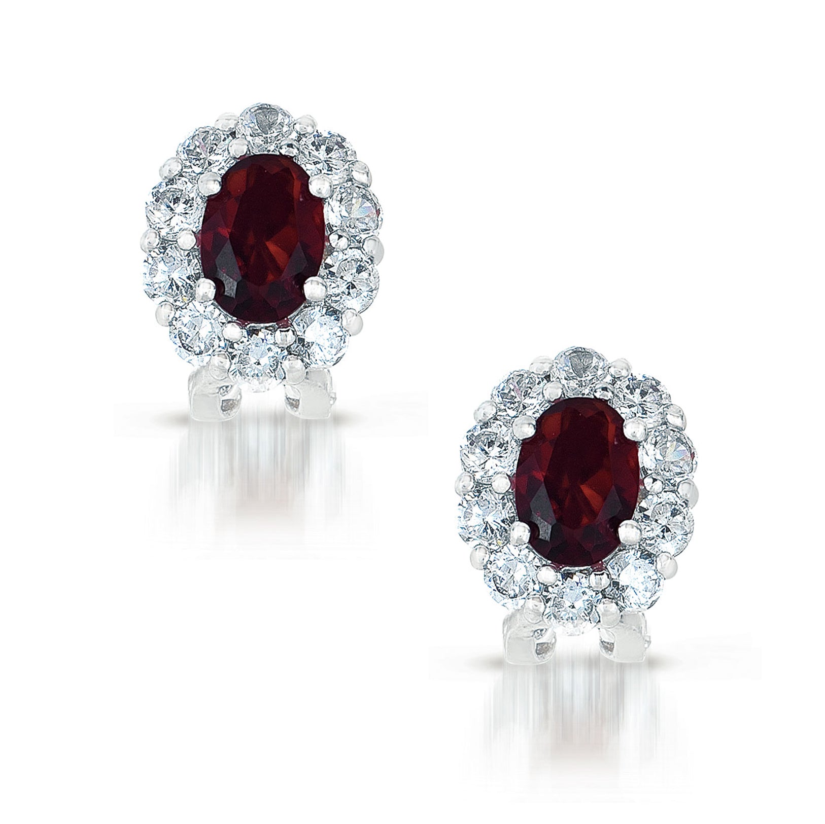 Genevive Jewelry Women's White / Red Sterling Silver Ruby Cubic Zirconia Button Earrings In Multi