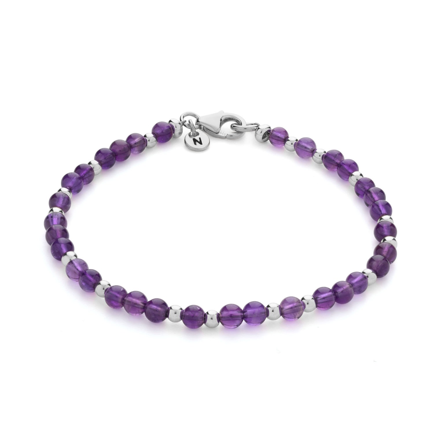 Nellou Jewellery Women's Pink / Purple Jewel Bead February Birthstone Bracelet Sterling Silver - Amethyst