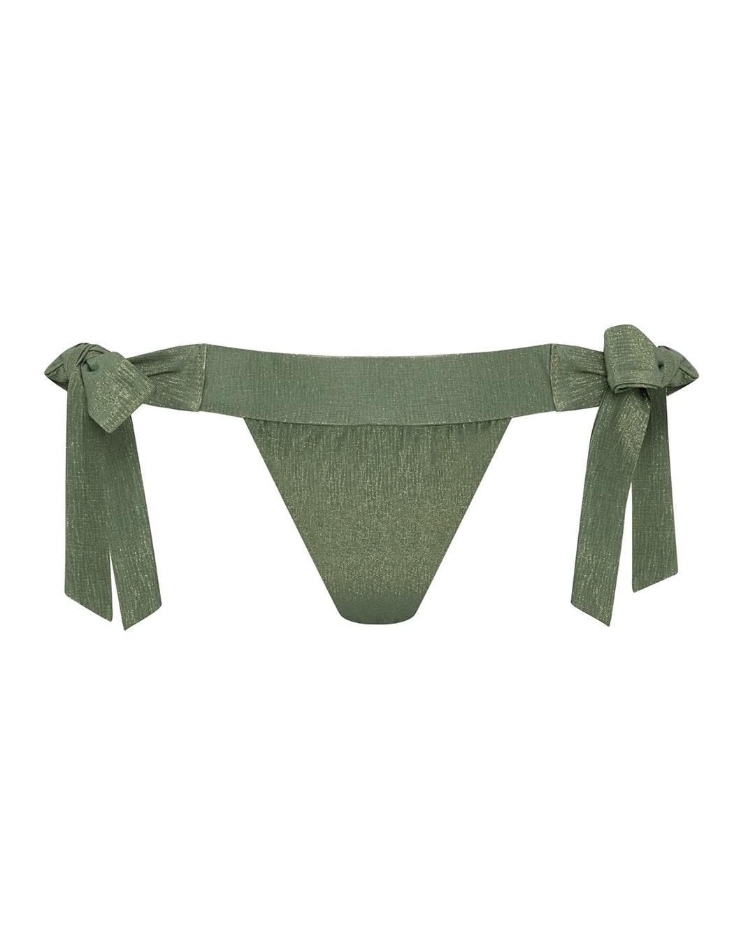 Leyla Maya Women's Natasha Thong Bikini Bottoms - Olive Green In Animal Print