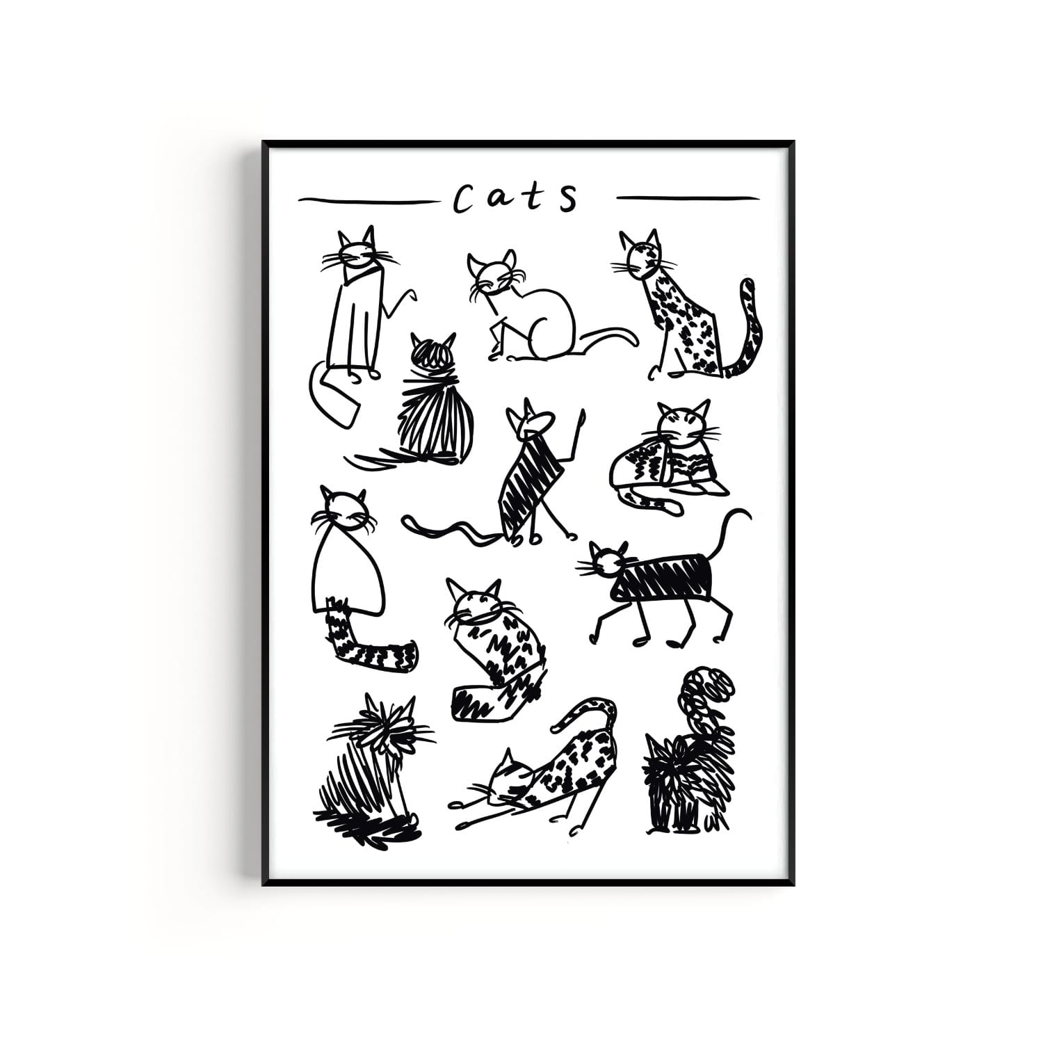 Natalie Cass Art Black / White Cat Black And White Drawing Art Print - A2