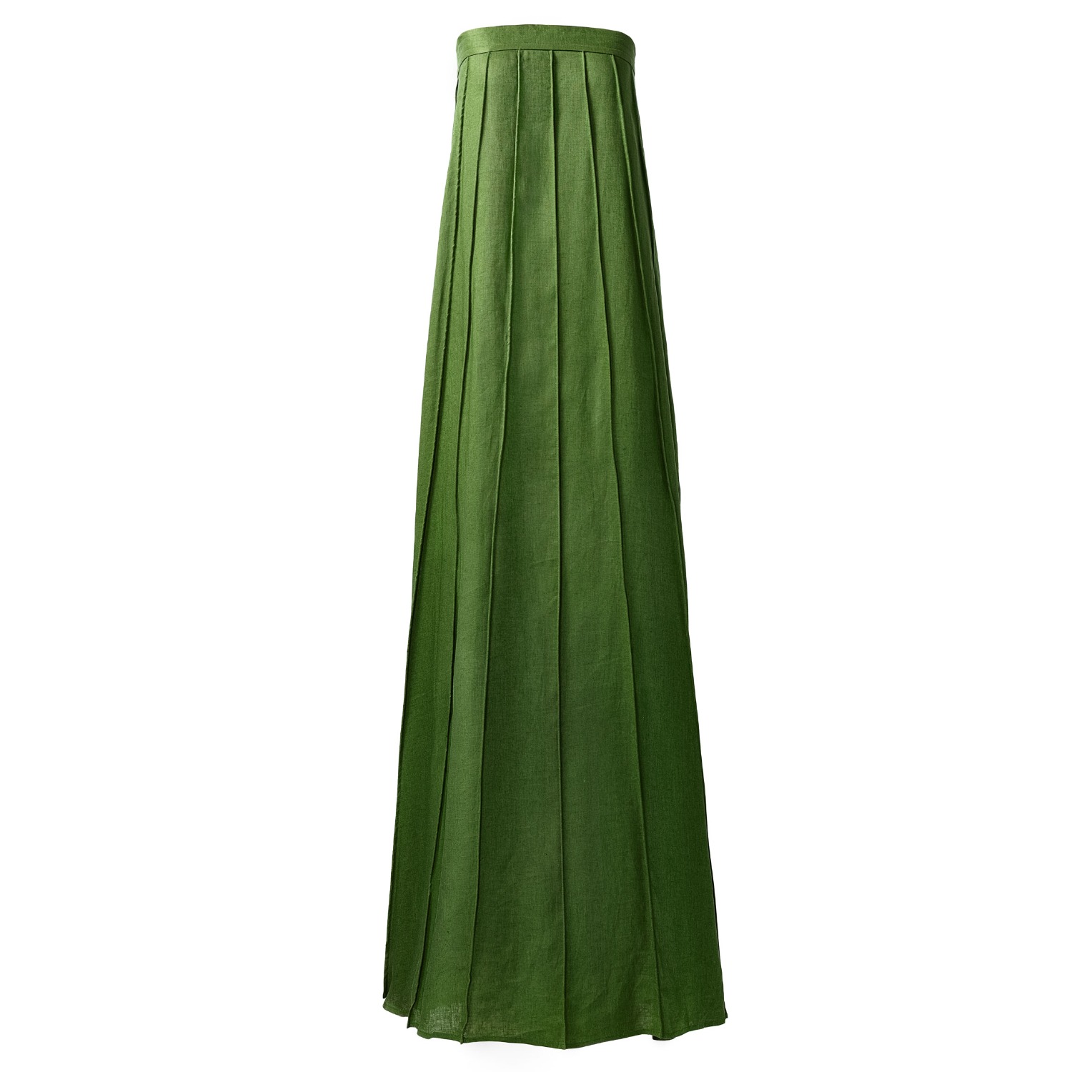 Kargede Women's Olive Green Linen Maxi Dress – Designer Strapless Gown With Pleated Detail In Green