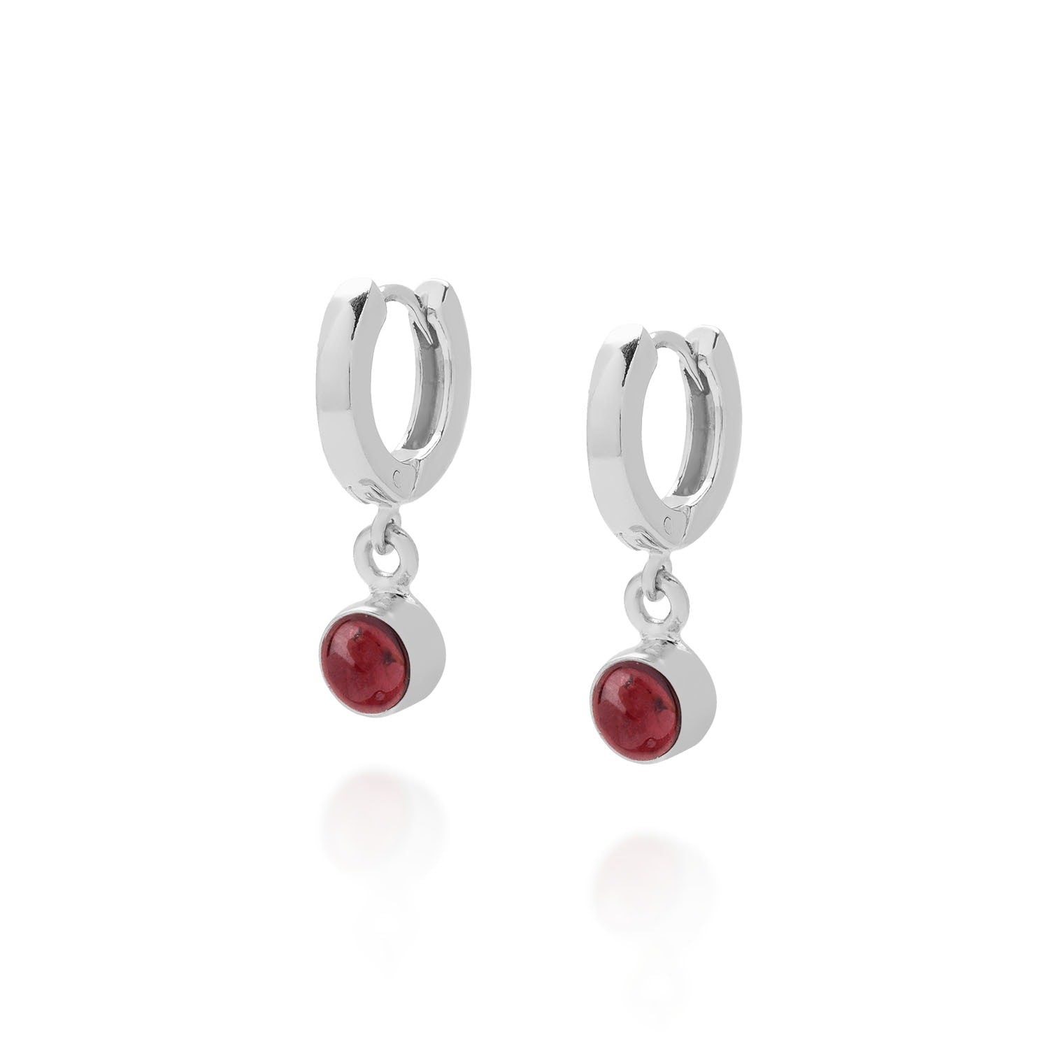 Nellou Jewellery Women's Red / Silver Gem Hoop Birthstone Earrings January Sterling Silver - Garnet