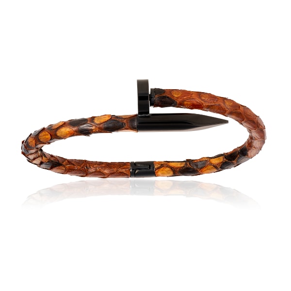 Women’s Brown Python Bracelet With Pvd Black Nail Unisex Double Bone Bracelets