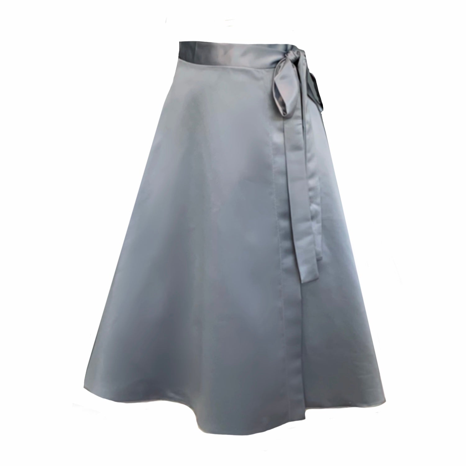 Women’s Grey / Silver Meyer Wrap Midi Skirt In Silver Satin With Pockets Large Frock Tales