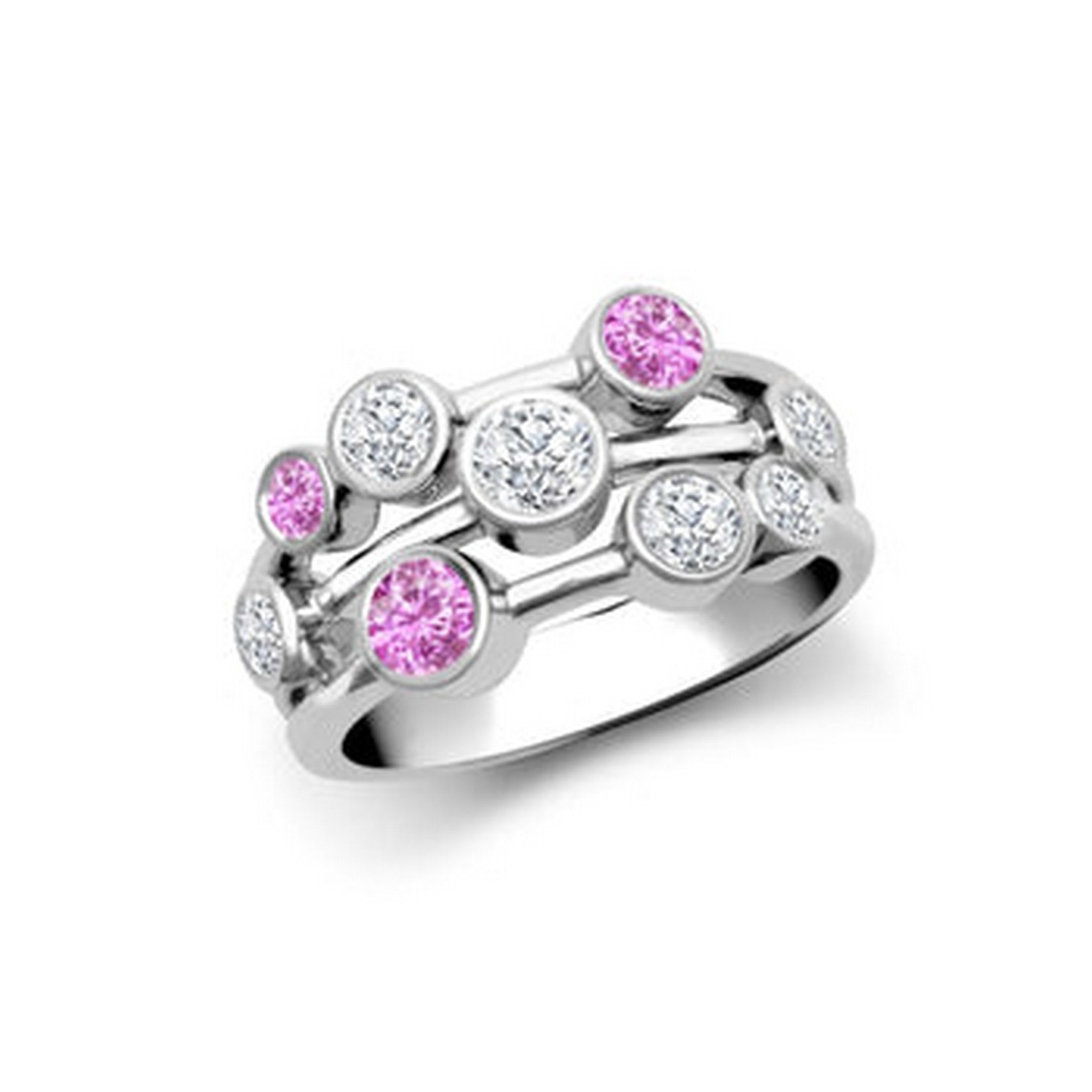 Cervin Blanc Women's White Gold Diamond Pink Sapphire Row Bubble Ring In White