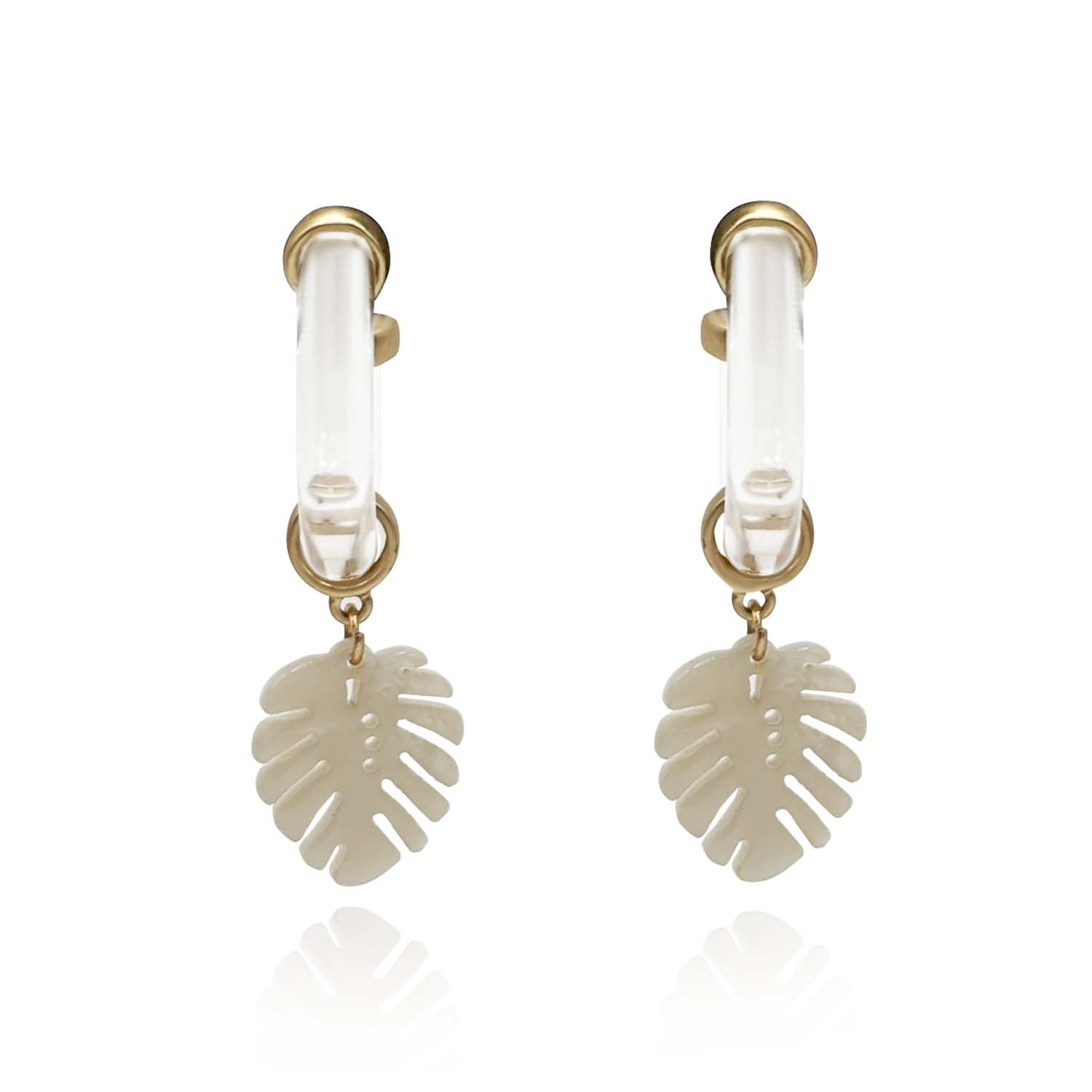 Michael Nash Jewelry Women's Neutrals Clear Resin Hoop Earring With Clear Leaf Drop