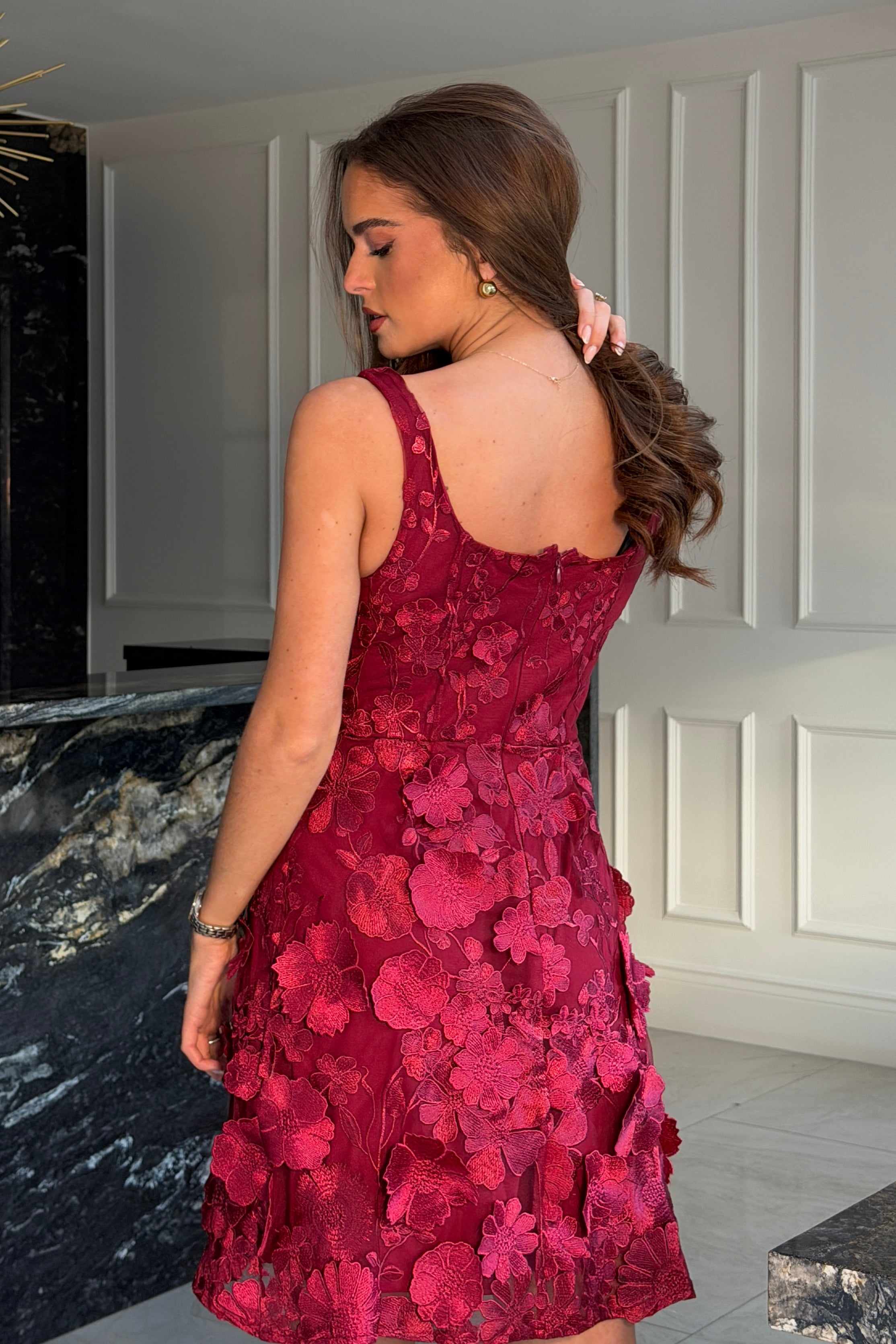 Celeste Floral Square Neck Mini Dress Berry | Girl In Mind | Wolf & Badger