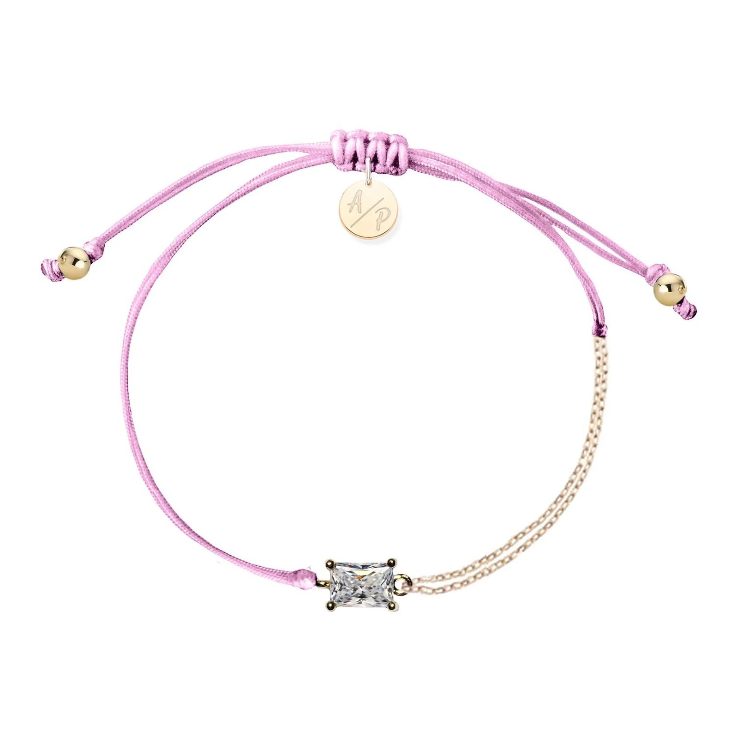 Adriana Pappas Designs Women's Pink Cz Emerald Cut Bracelet On Colored Cord - Orchid In Pink