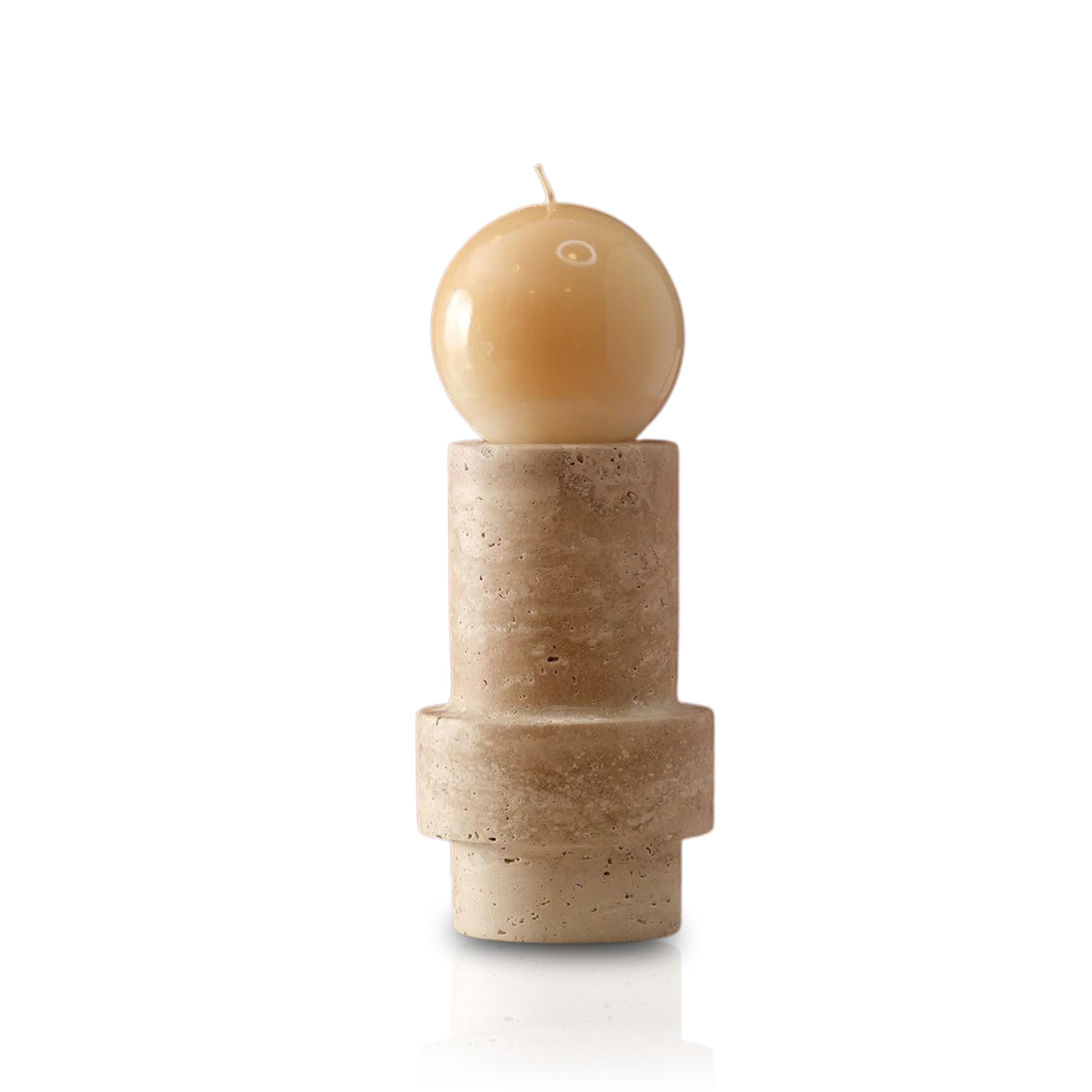Marleth White Handmade Travertine Candle Holder, Beige