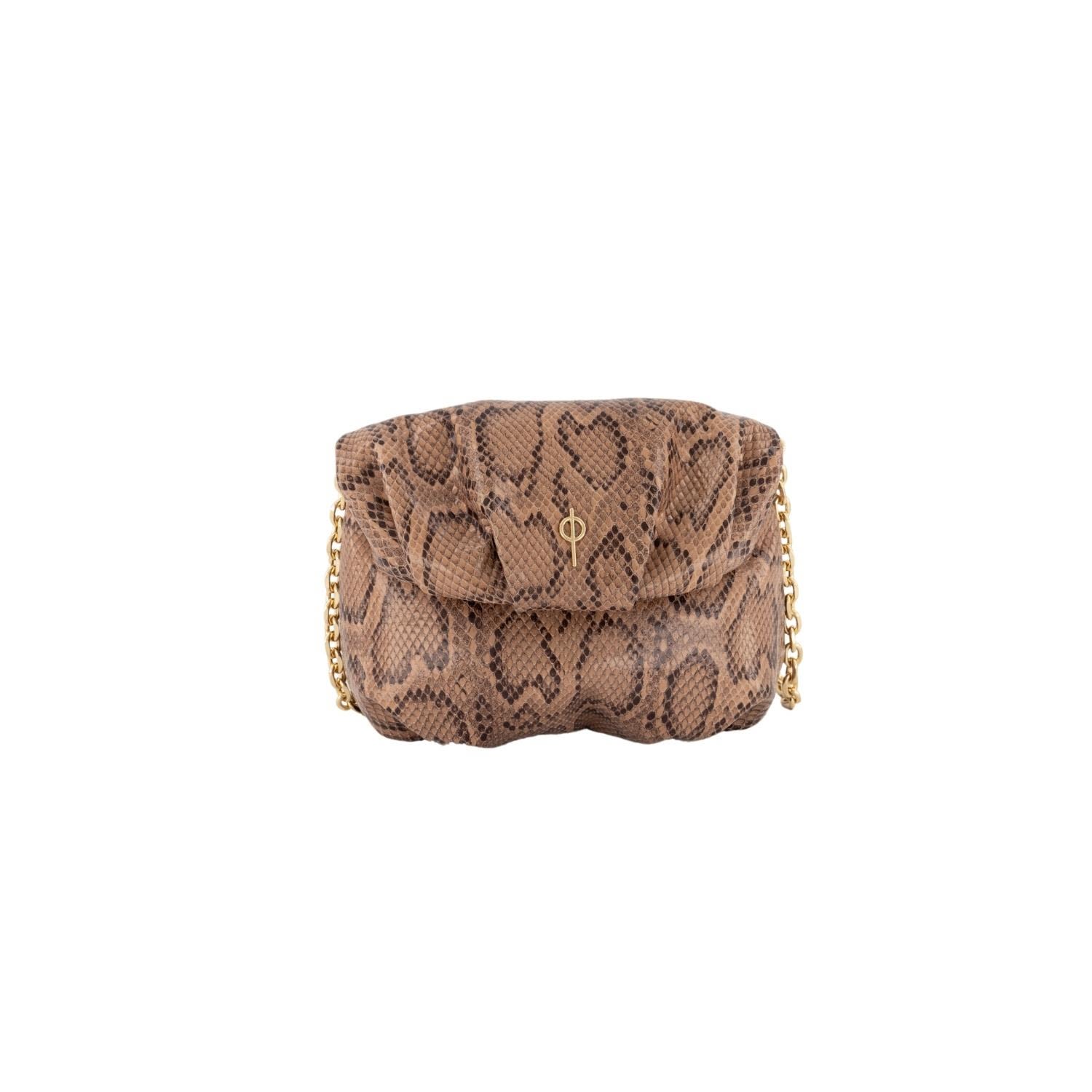Women's Brown Baby Snake Shiny Leda Tan - Leather Cossbody | Otrera