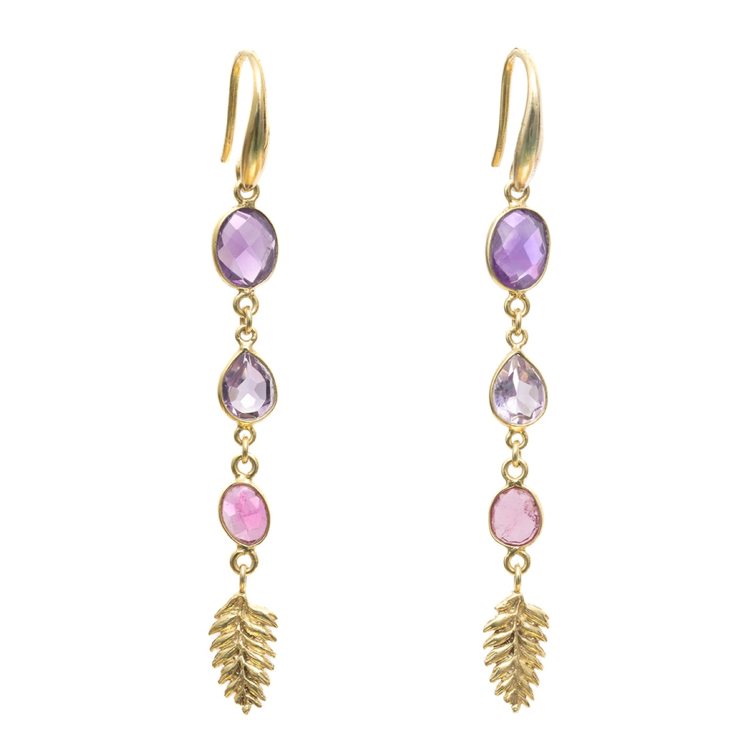 Women’s Gold / Pink / Purple Long Tourmaline Amethyst Earrings Hany Koi