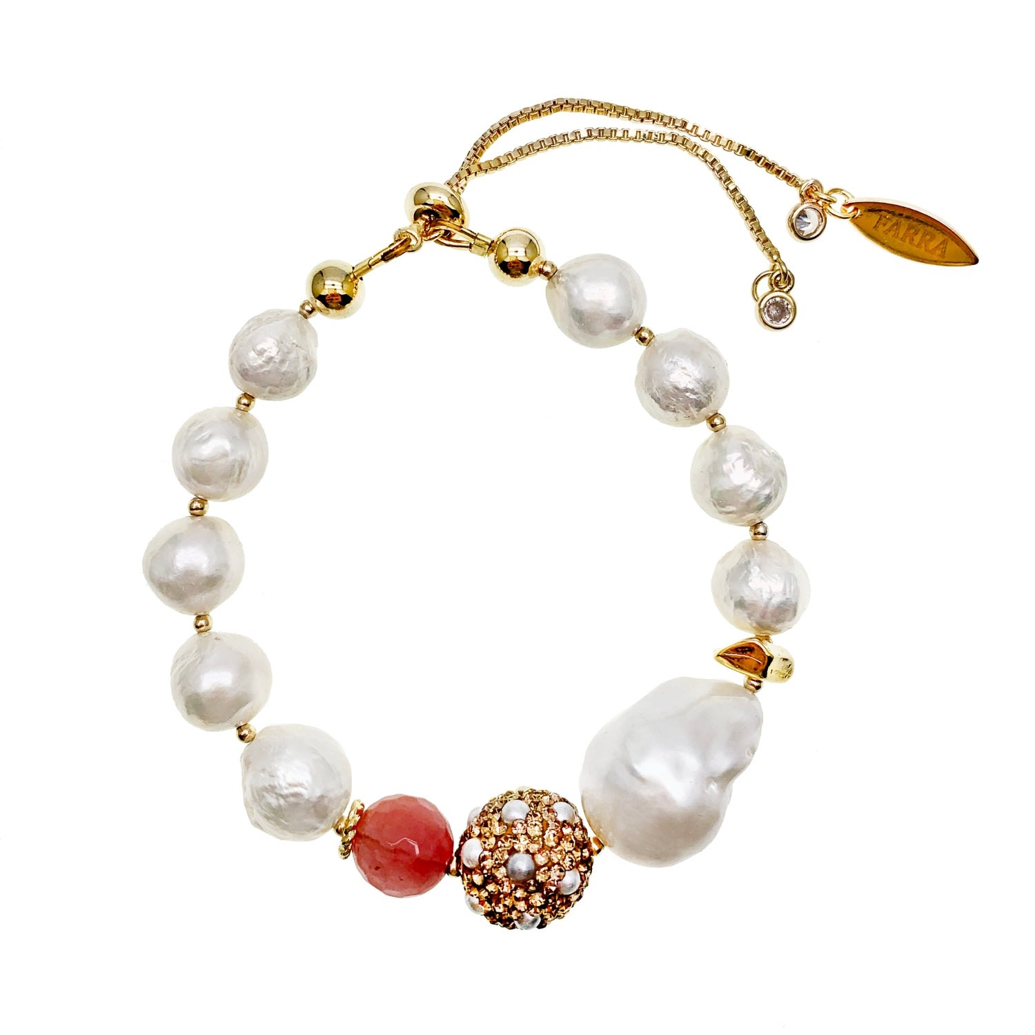 Farra Women's Freshwater Pearls With Watermelon & Rhinestone Bracelet In Yellow