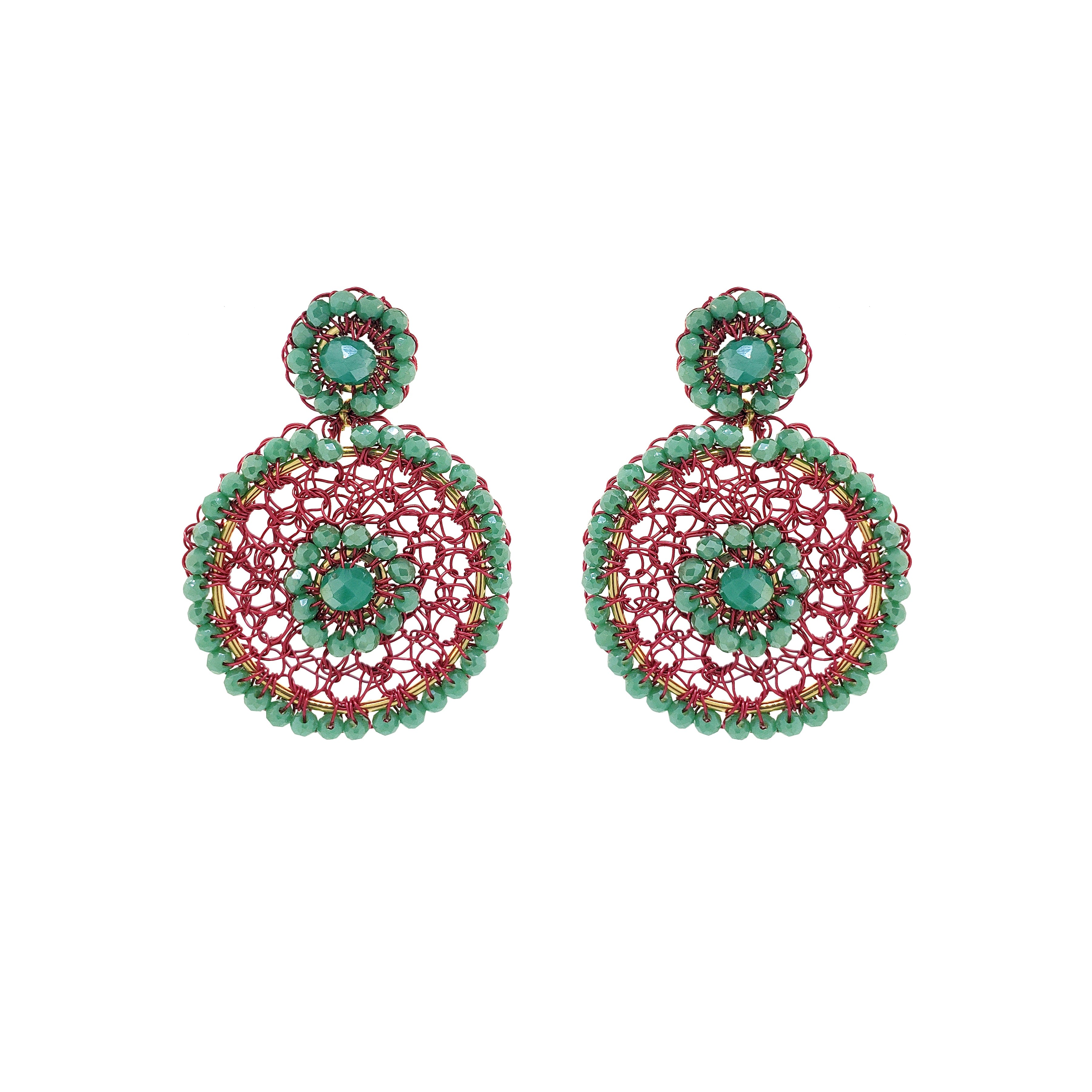 Lavish By Tricia Milaneze Women's Green / Pink / Purple Sunset Coral Mix Minerva Drop Handmade Crochet Earrings