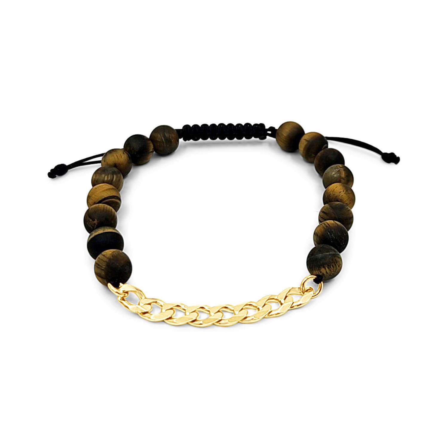 Lutiro Men's Gold / Black / Brown Tiger Eye Beads With Curb Chain Bracelet-gold In Multi