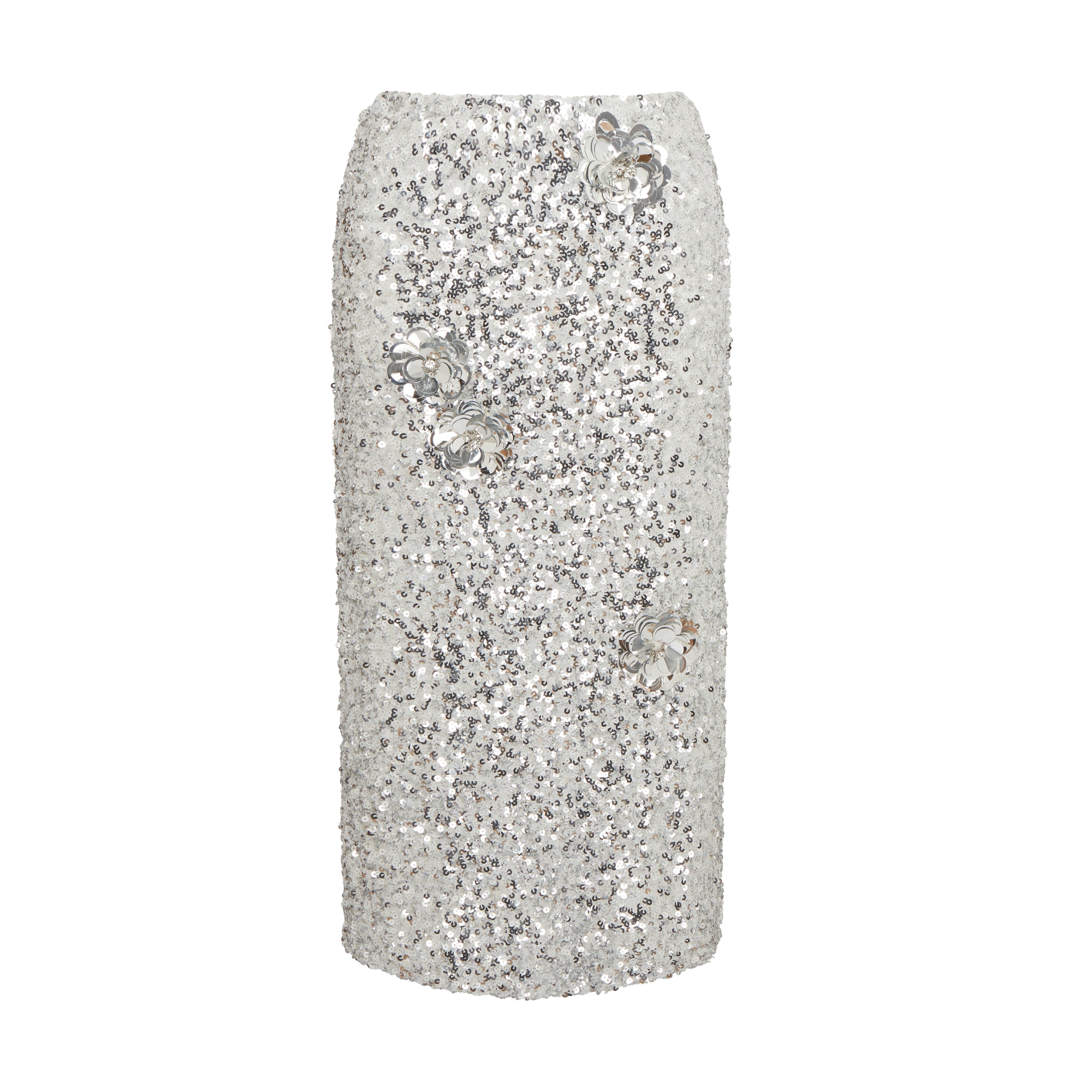 Sour Figs Women's Floral Embellished Sequin Skirt In Silver In Silver