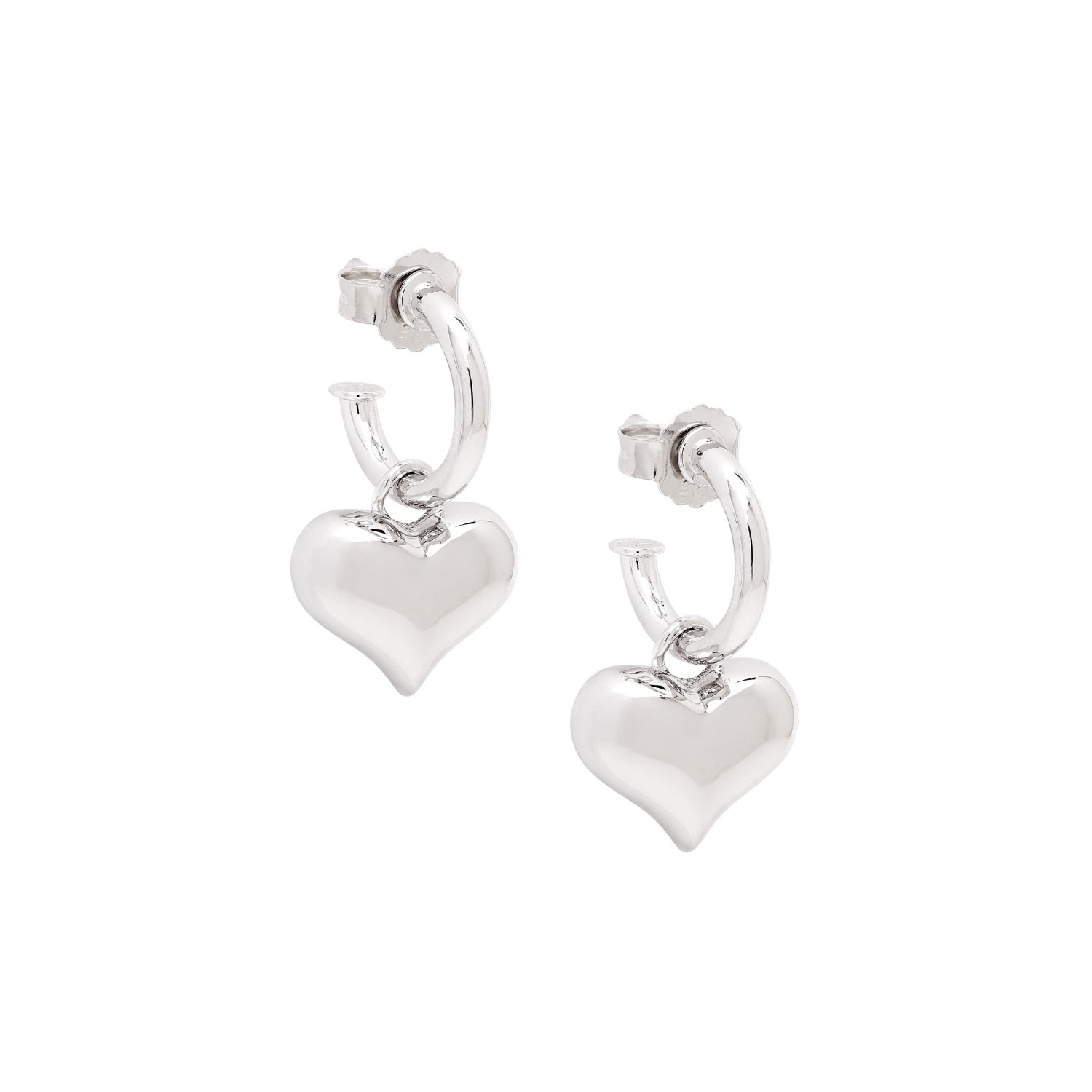 Seven Saints Women's Silver Puffy Heart Dangle Hoop Earrings, White Rhodium In Metallic