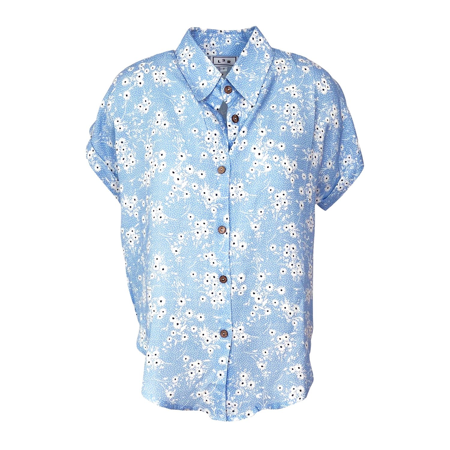 Women’s Blue / White Short-Sleeved Linen Shirt - Floral Light Blue Print Large L2R the Label