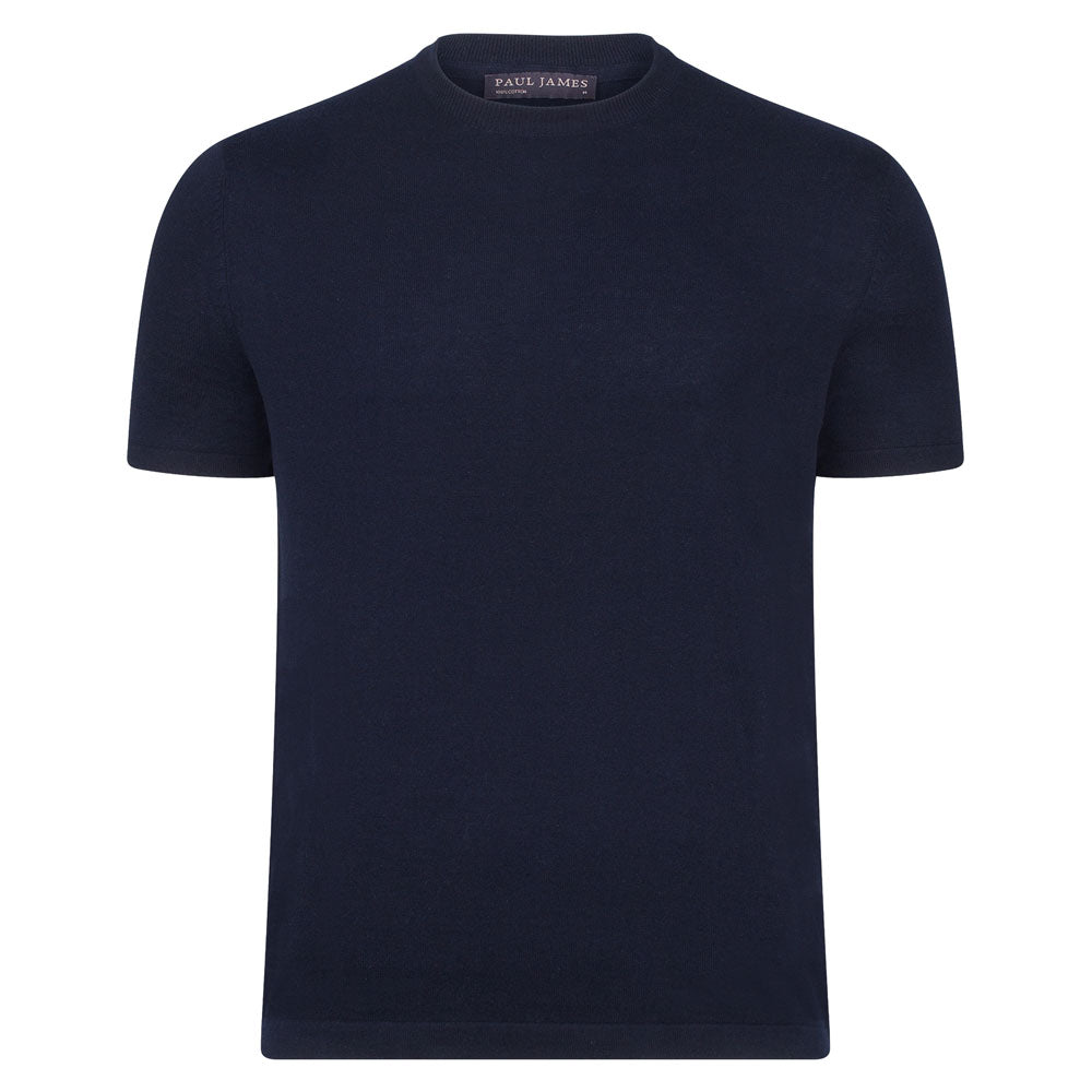 Paul James Knitwear Blue Mens Ultra-fine Cotton Hugo Knitted T-shirt - Navy In Blue
