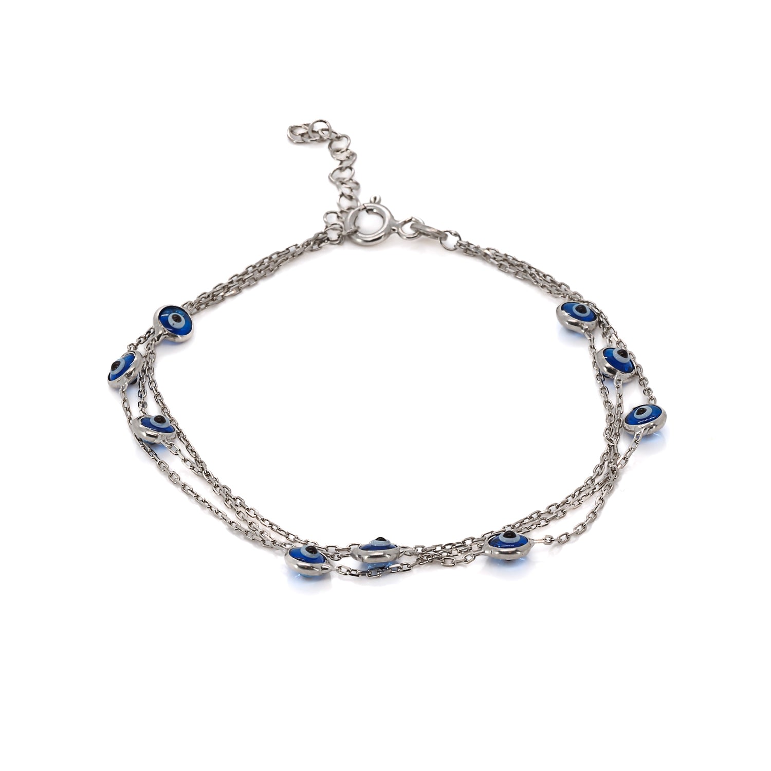 Women’s Triple Chain Evil Eye Sterling Silver Bracelet - Silver Ebru Jewelry