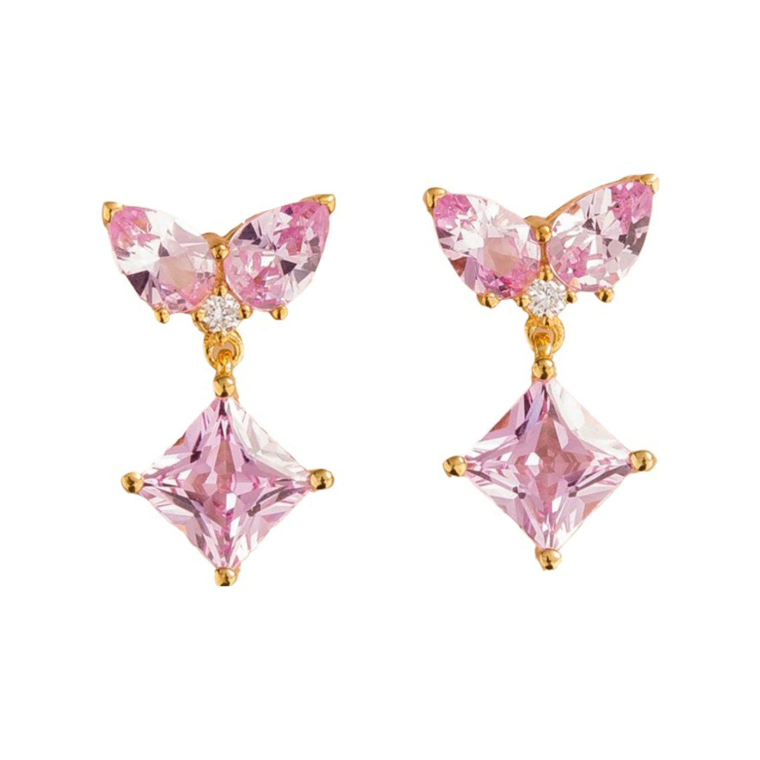 Juvetti Women's White / Pink / Purple Amore Gold Earrings Pink Sapphire & Diamonds