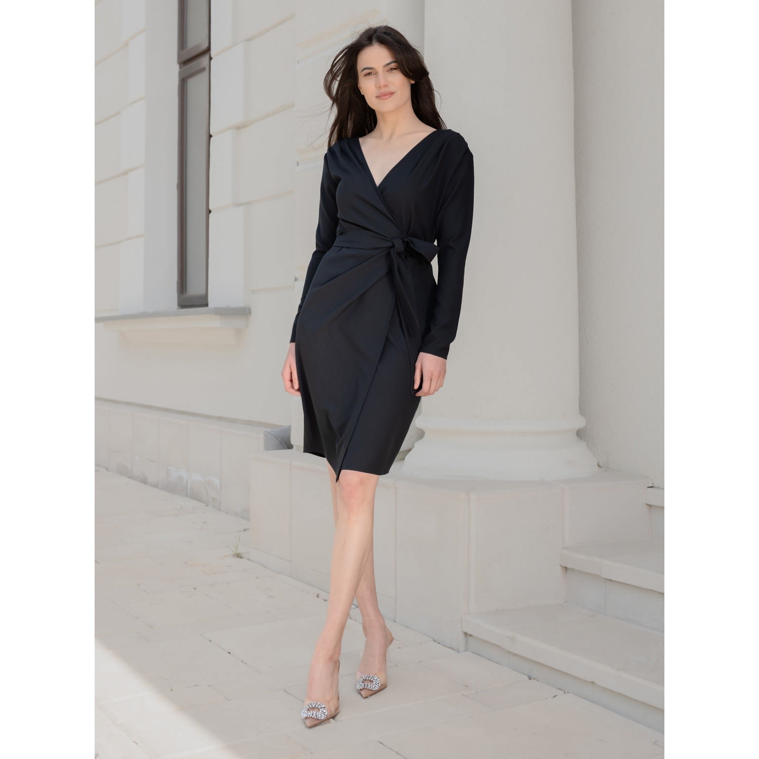 Ax Paris Black Formal Wrap Dress Black Dress Long Sleeve Wrap Over V Neck  Wrap Maxi Dress Women's Black Wrap Long Sleeve