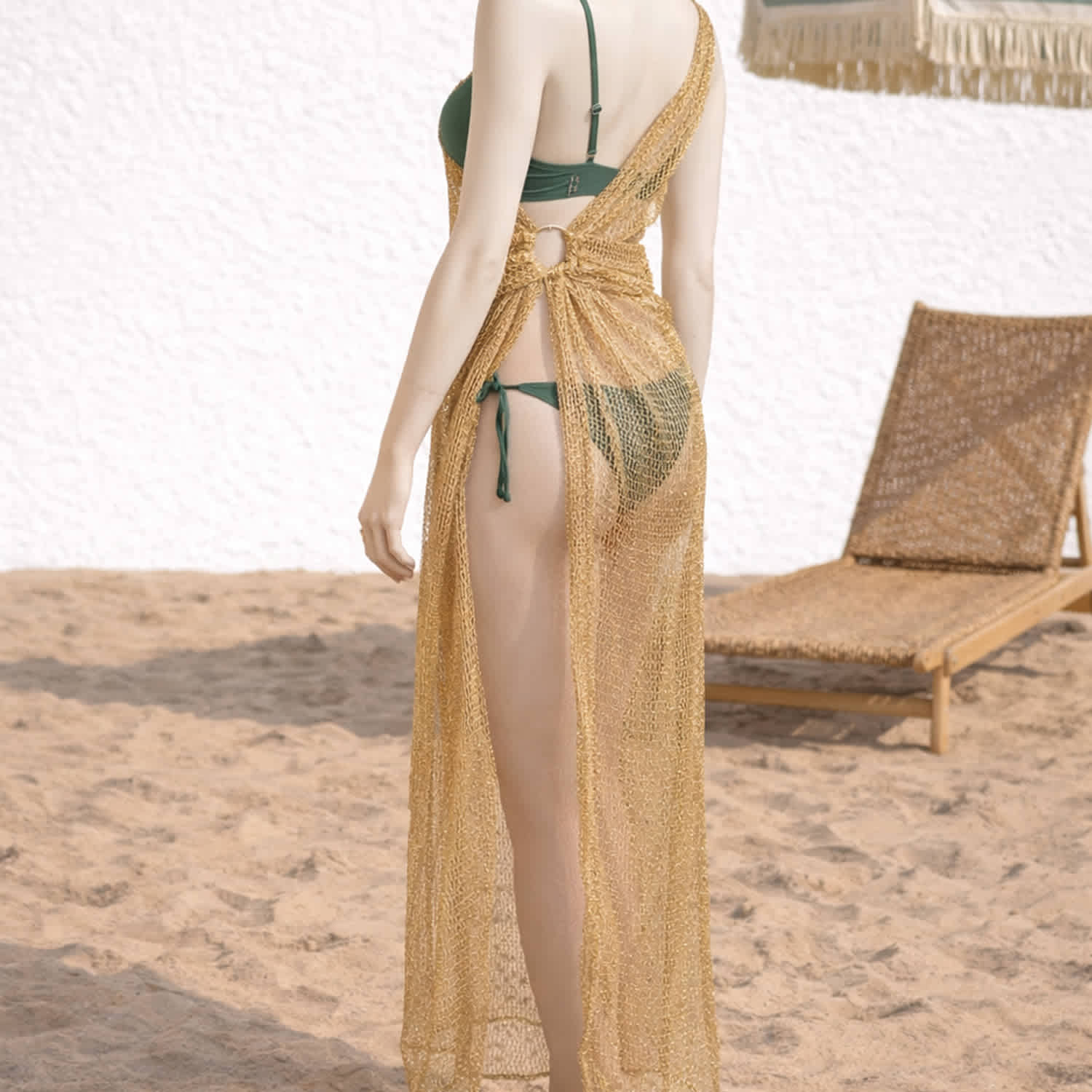 gold beach cover up dress Xander Kostroma Viscose Metallic Tassel Kimono Beach Coverup in Gold