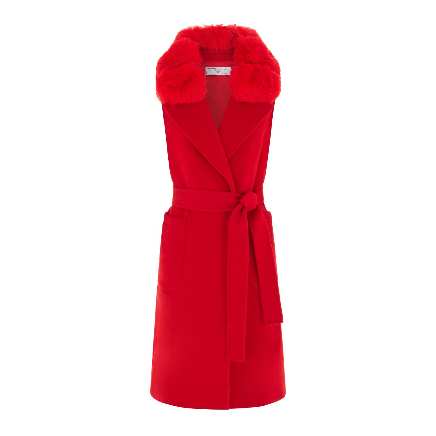 Hortons England Women's Red Knightsbridge Gilet With Faux Fur Collar In Red