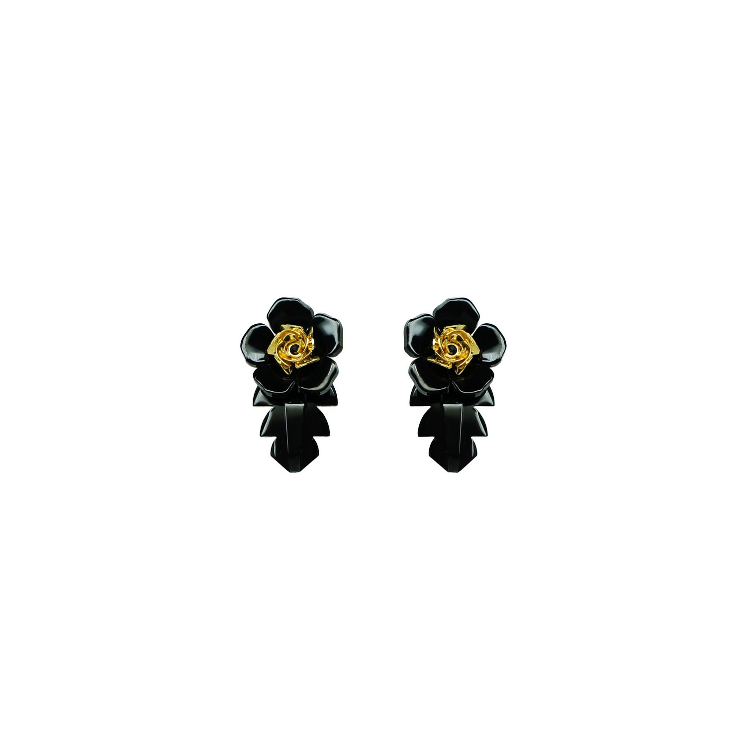 Gissa Bicalho Women's Handmade Acrylic Earring Rose And Leaf S - Black