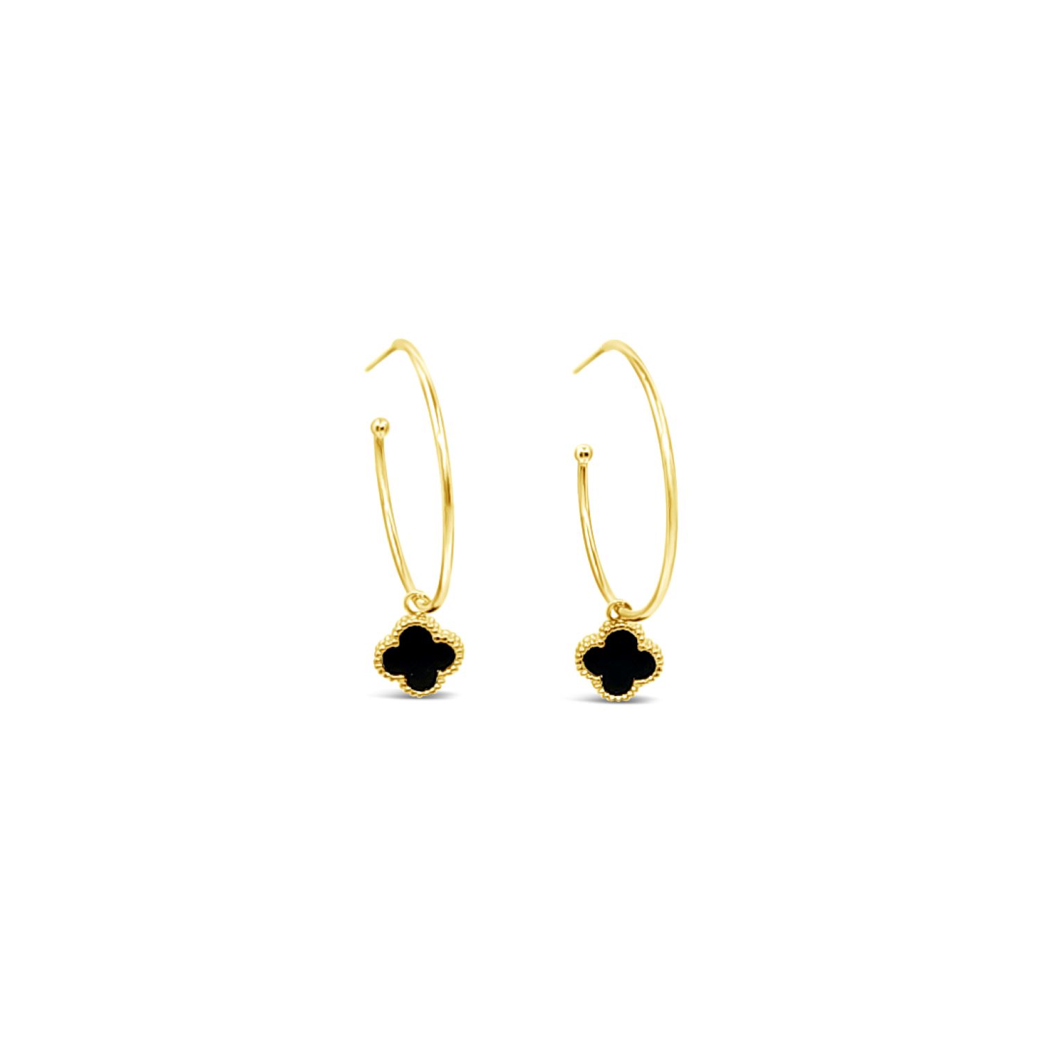 Women’s Clover Hoop Set Thirty Five Mm - Black Agate -Gold Lutiro