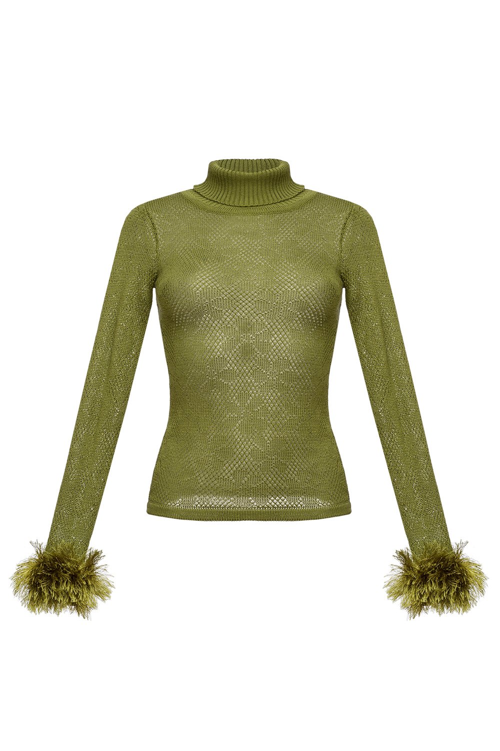 Shop Andreeva Women's Green Knit Turtleneck With Handmade Knit Details