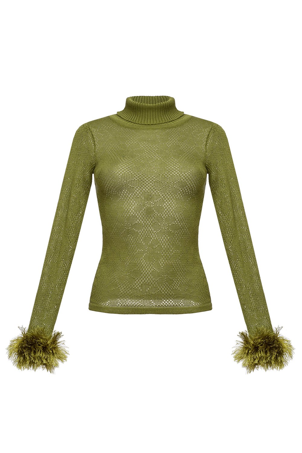 Women’s Green Knit Turtleneck With Handmade Knit Details Small Andreeva