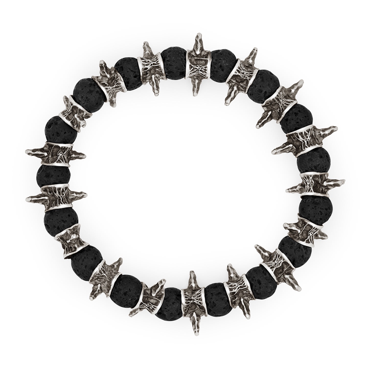 Snake Bones Men's Black / Silver Lava Beads Oxidized Sterling Silver Spiky Bracelet In Black/silver