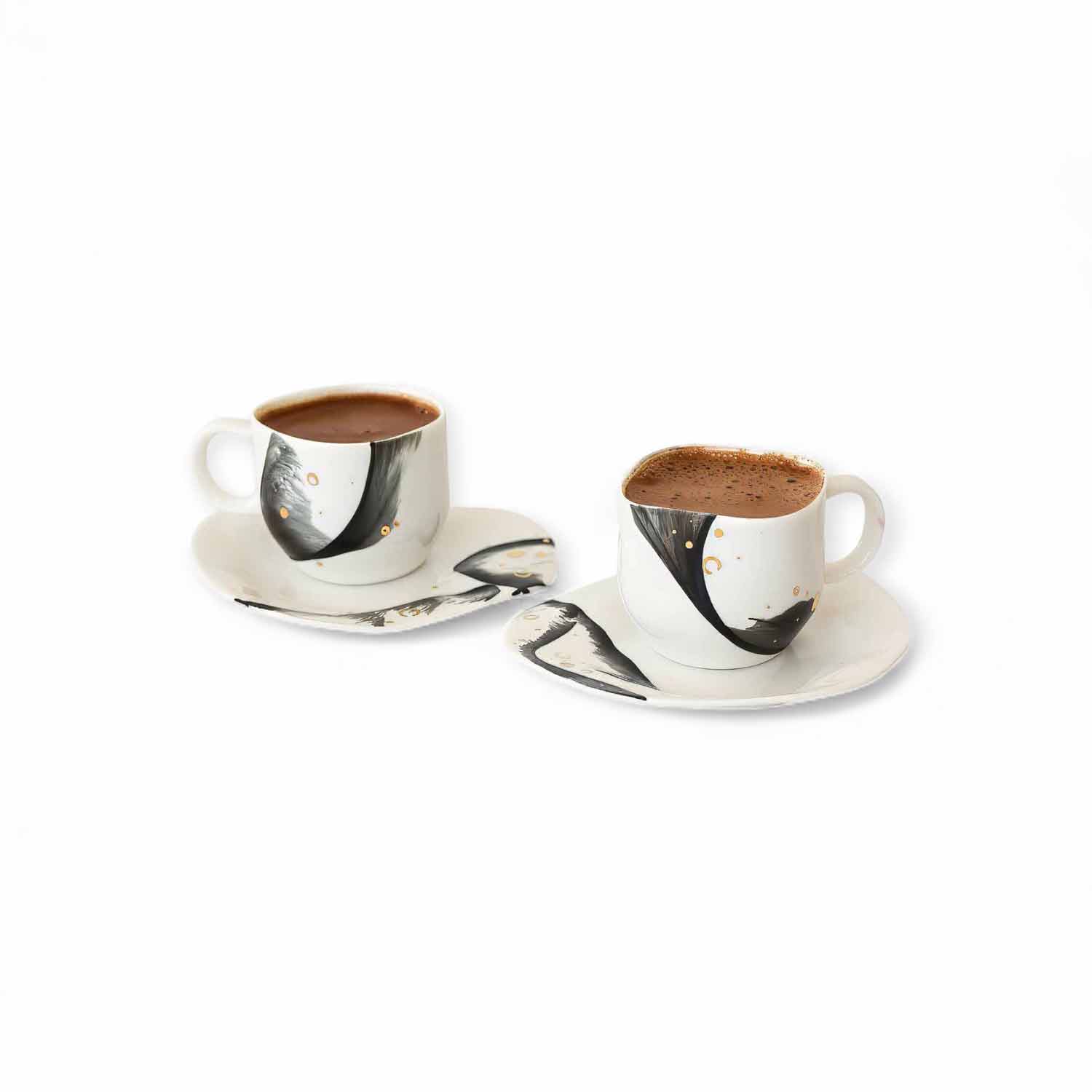 Lali Design Studio White / Black Flow Monochrome Turkish Coffee Cups And Saucers Set Of Two Porcelain In Multi