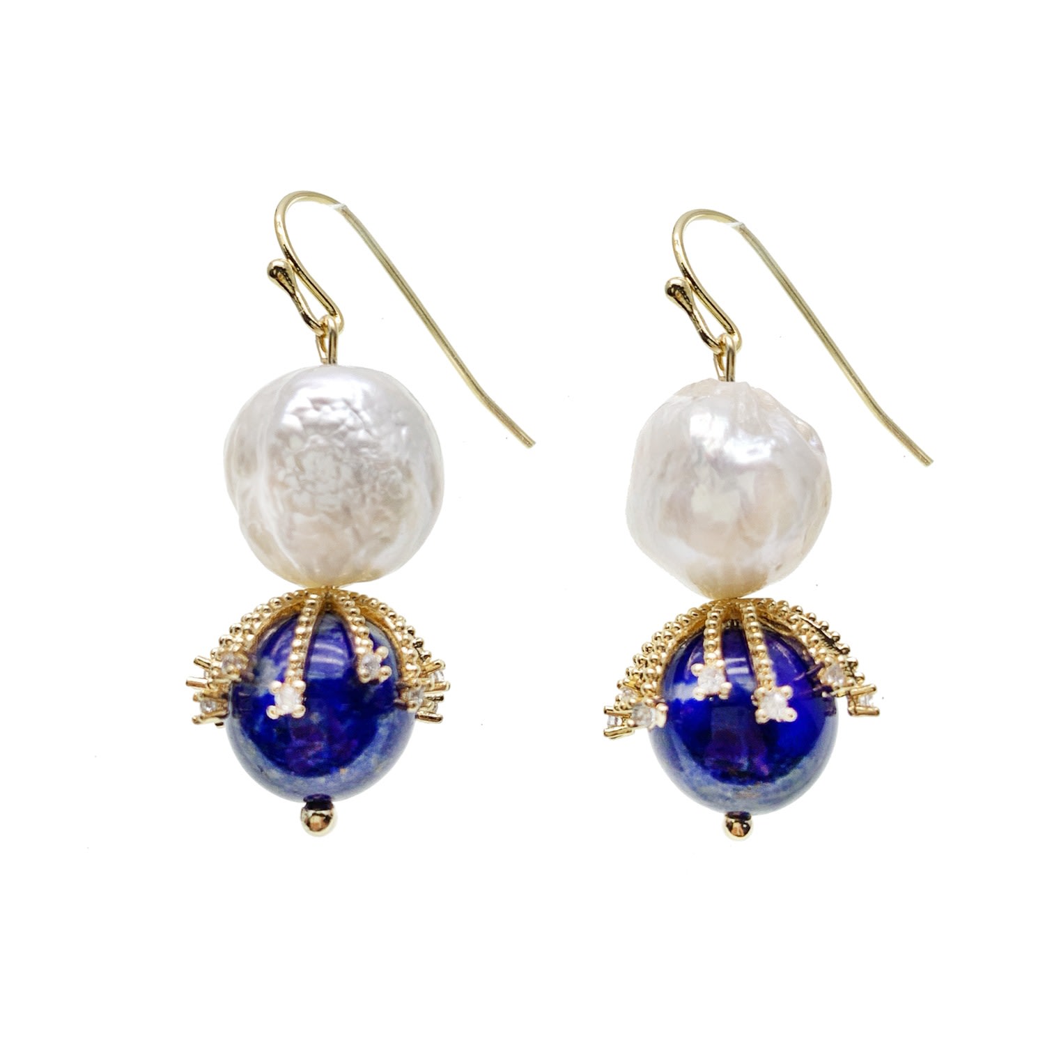 Farra Women's Blue / White Freshwater Pearl With Blue Aventurine Dangle Earrings In Blue/white