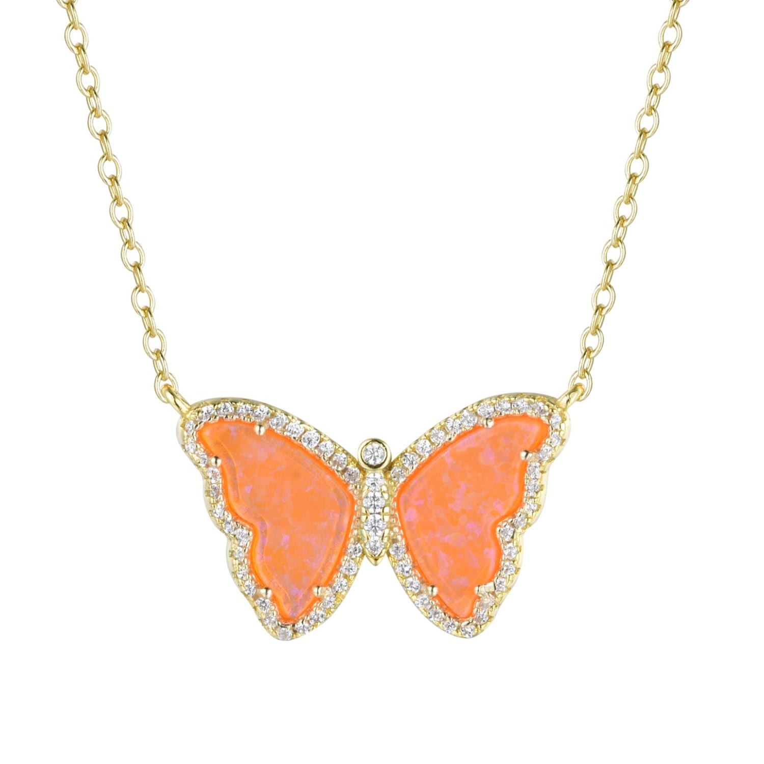 Kamaria Women's Opal Butterfly Necklace - Orange In Orange
