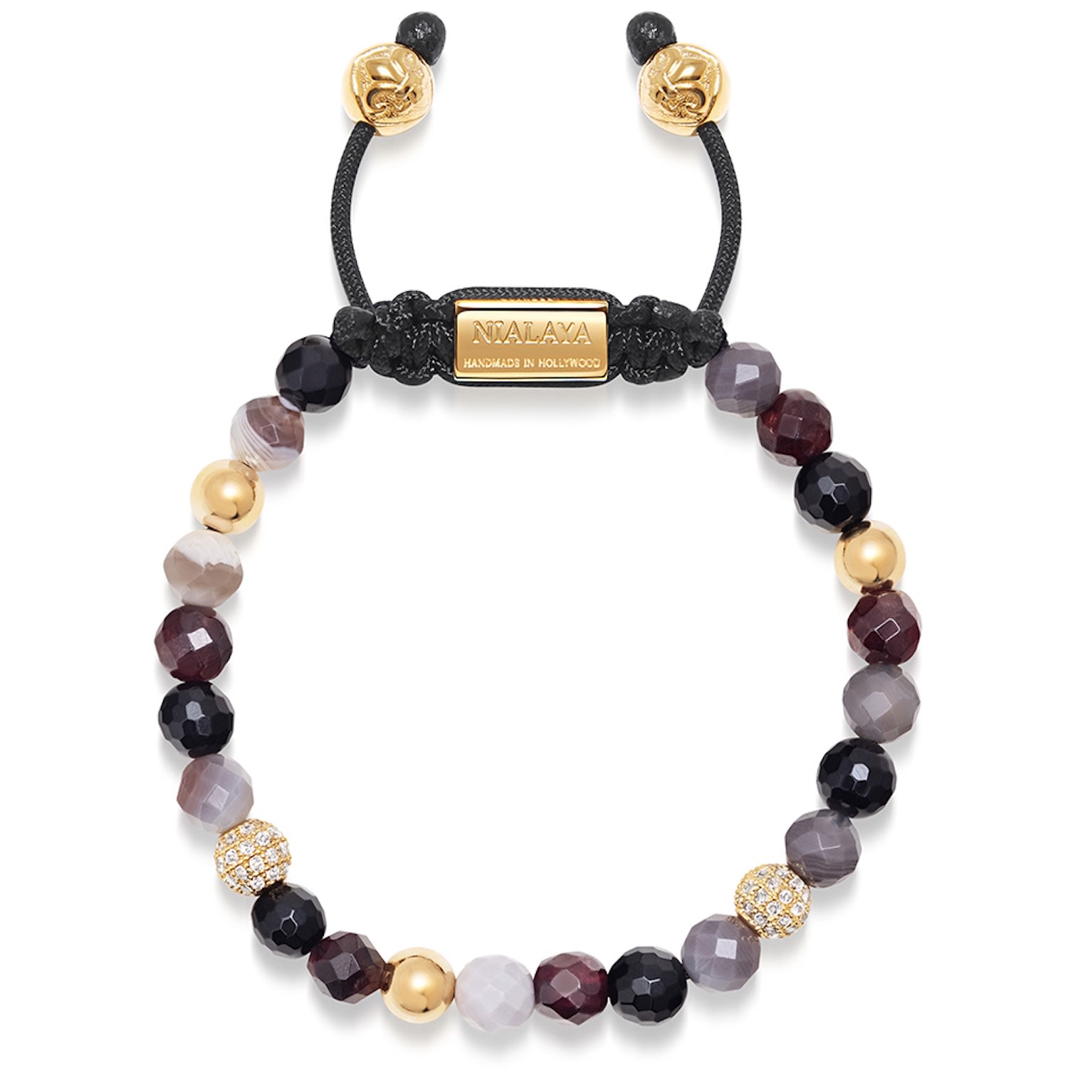 Gold / Black / Pink Women’s Beaded Bracelet With Botswana Agate, Garnet, Agate And Gold Nialaya