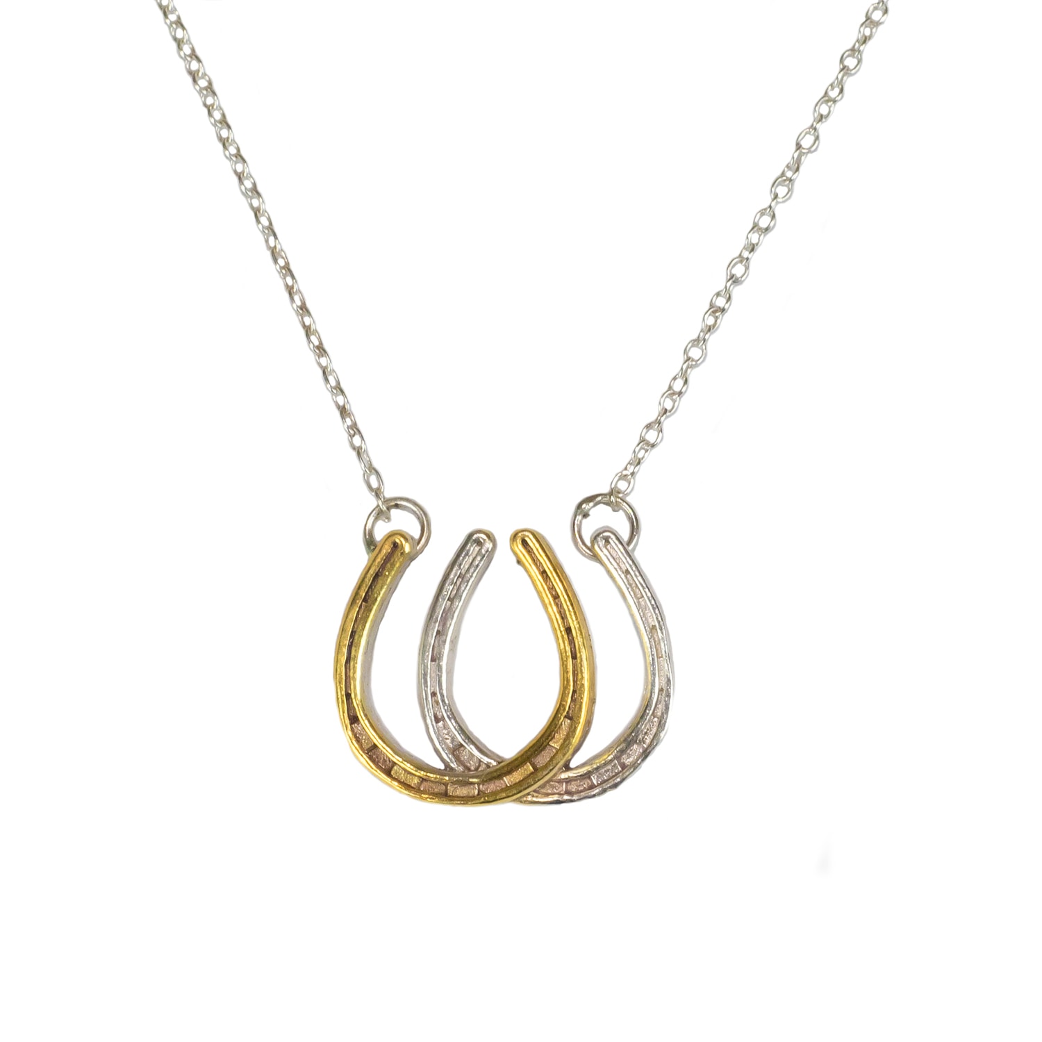 Simon Kemp Jewellers Women's Double Horseshoe Pendant Eighteen Carat Gold On Solid Sterling Silver