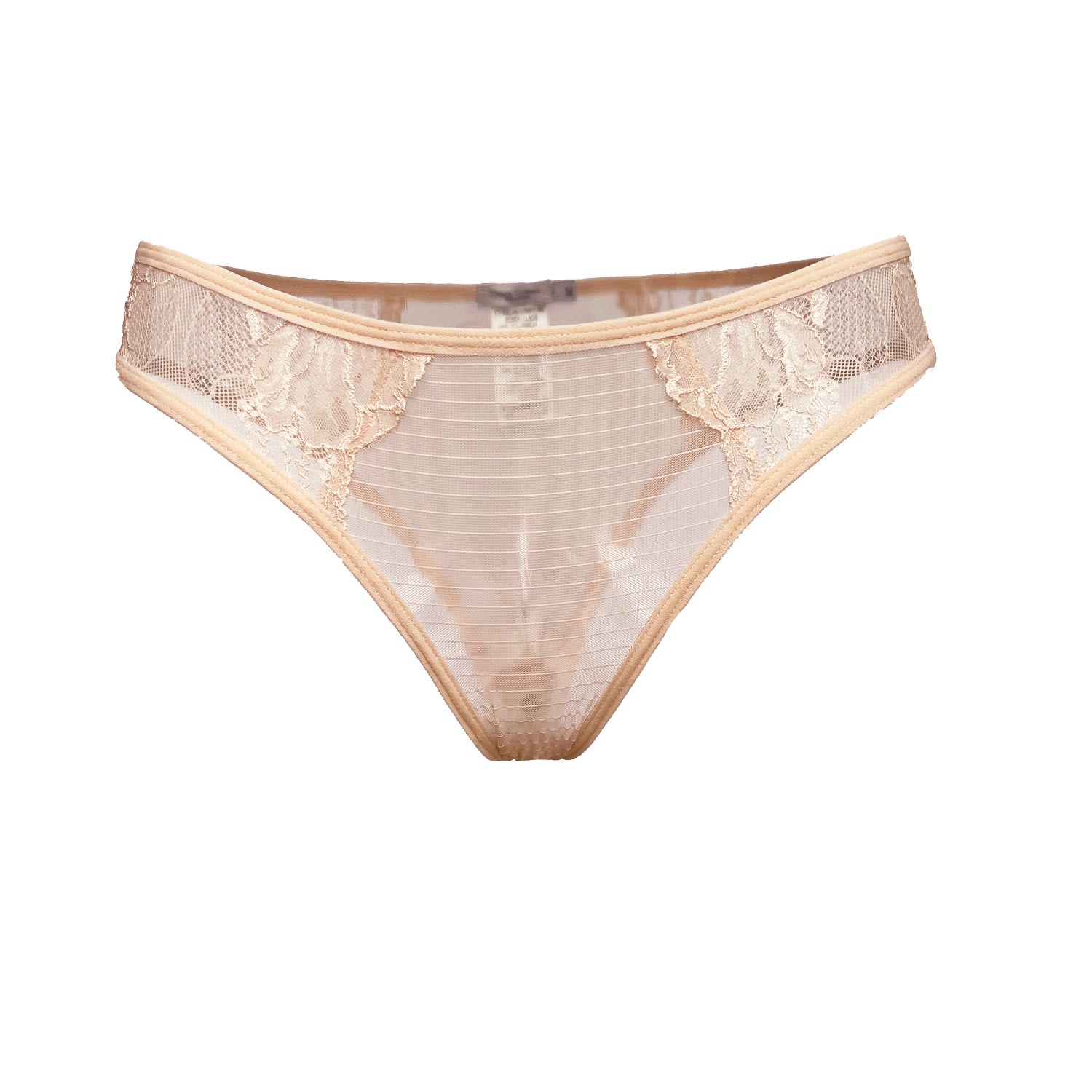 Women’s Neutrals Petunia Lace & Stripe Tanga Small Carol Coelho