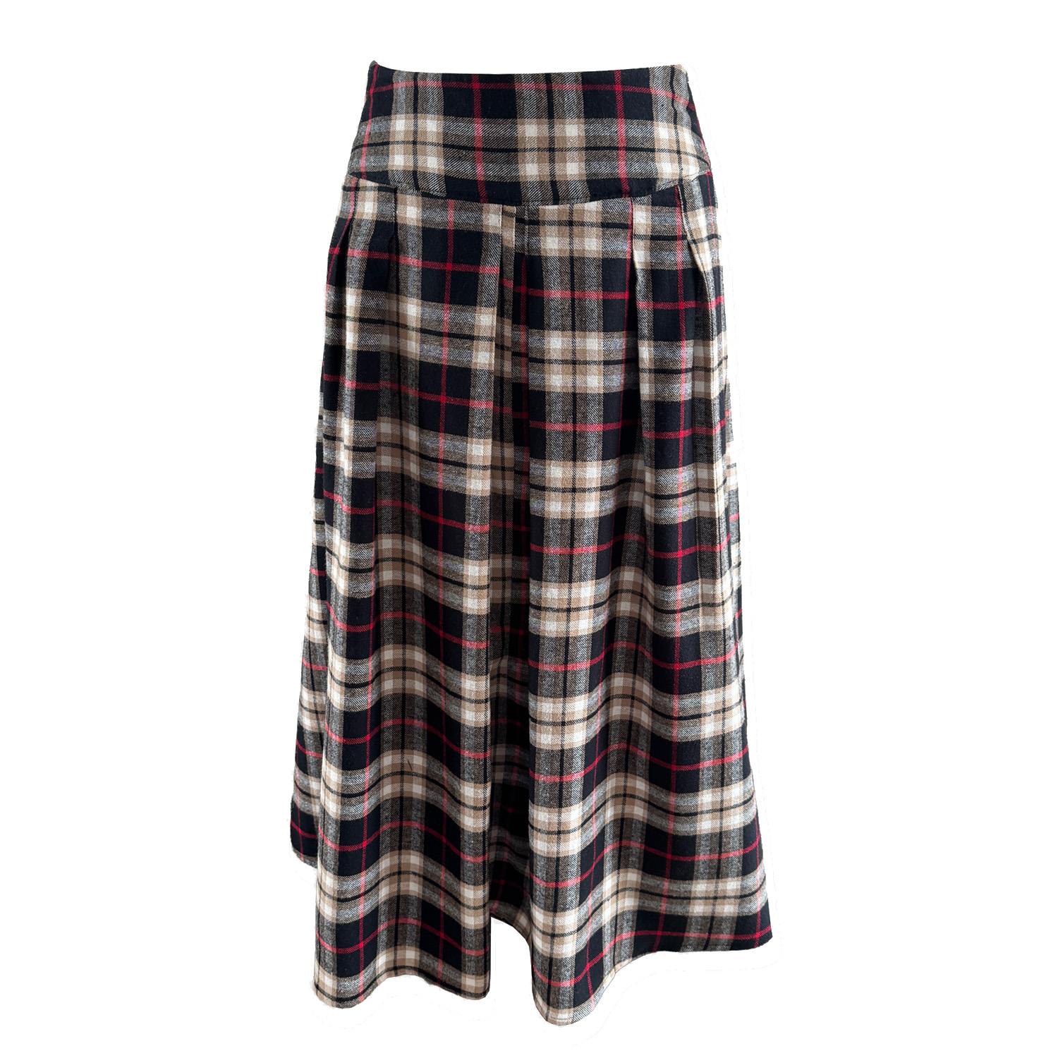 The Well Worn Women's Black / White / Red The Dune Pleated Skirt - Brushed Cotton Tartan In Multi