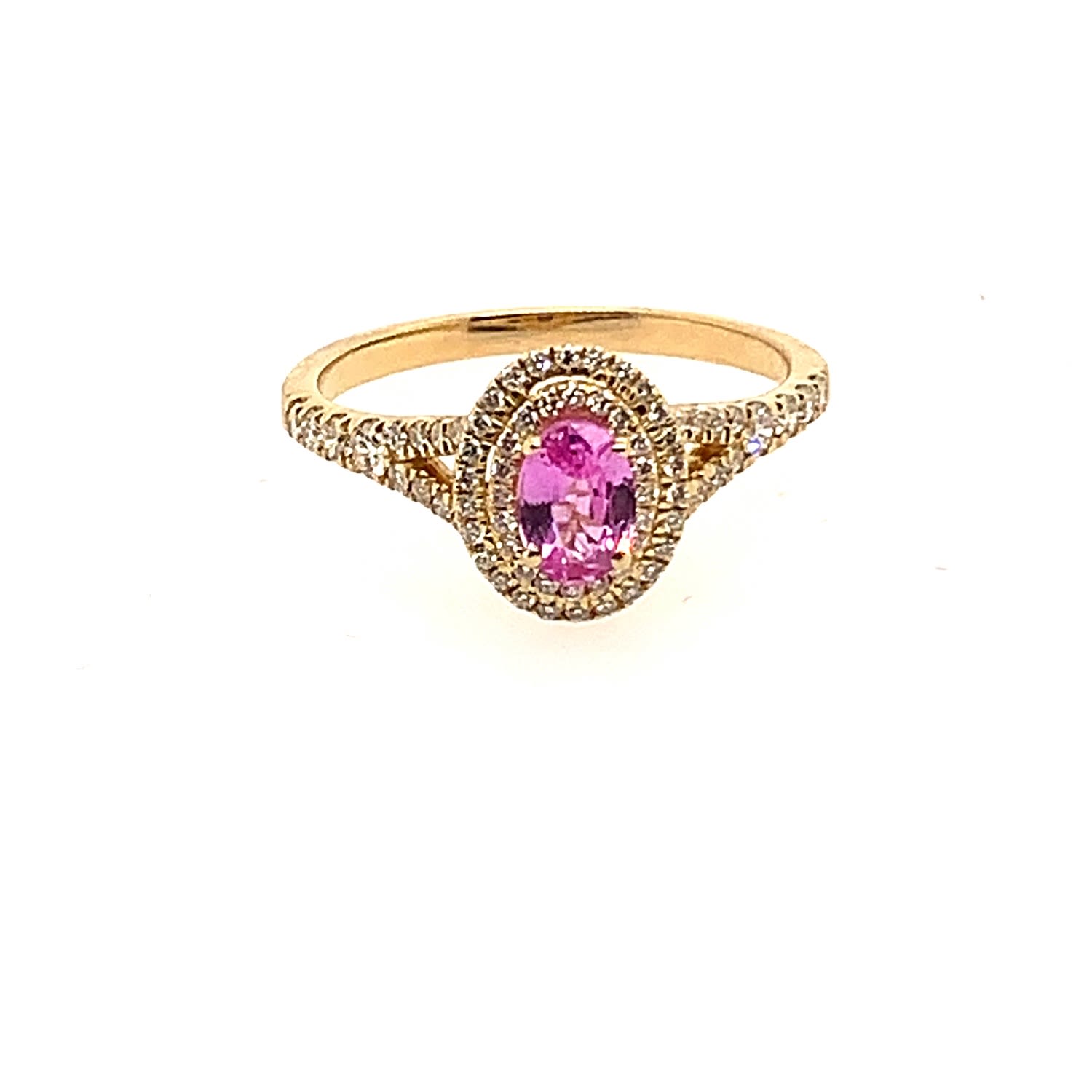 Women’s Gold / Pink / Purple Solid 14K Gold Halo Set Natural Diamond With Pink Sapphire Cocktail Ring Artisan