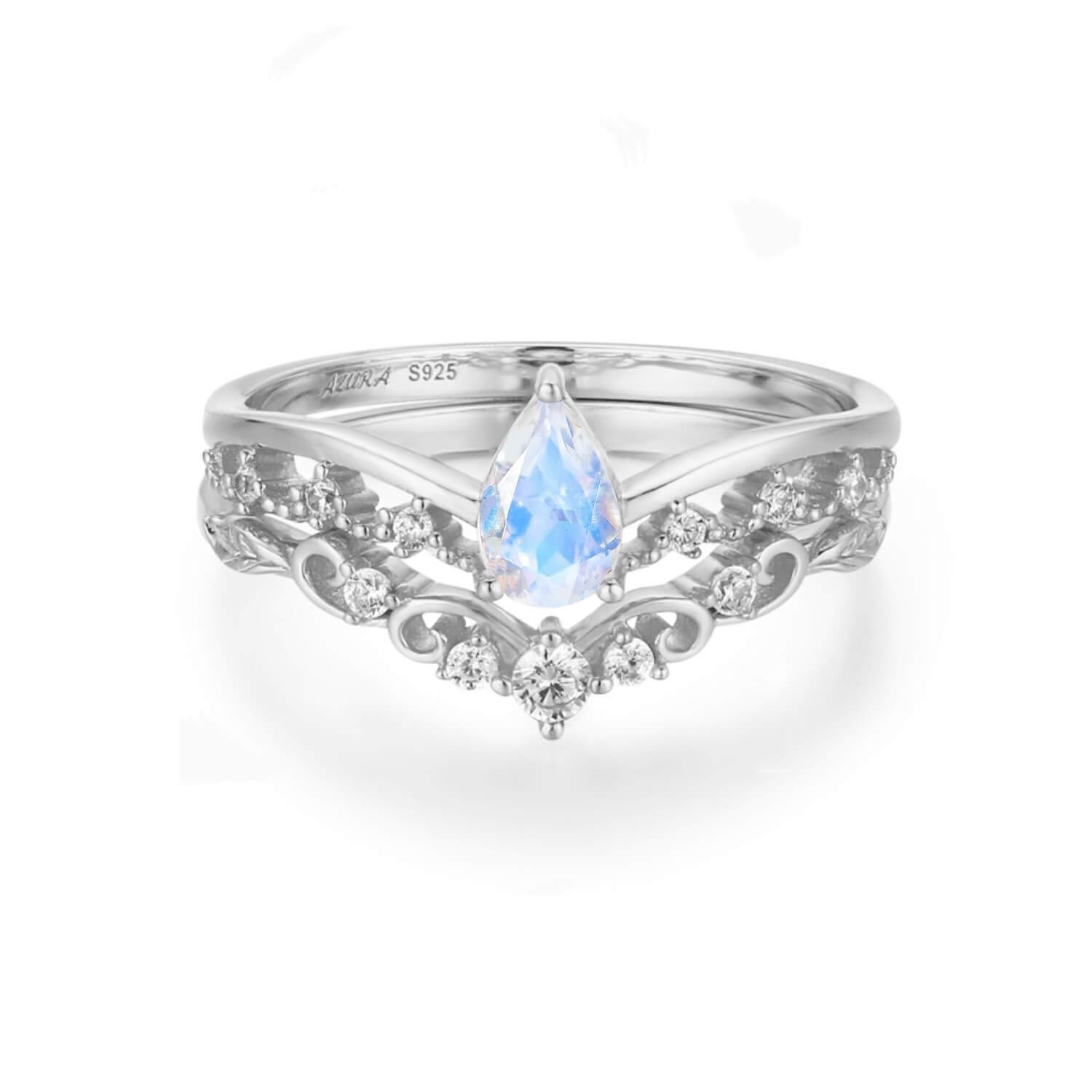 Azura Jewelry New York Women's Silver Moonglade Vintage Ring Set White Gold Vermeil In Silver