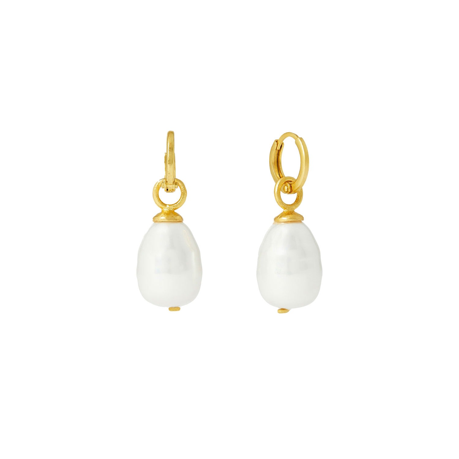 Women’s Gold / White Ava Pearl Drop Huggie Earrings Ottoman Hands