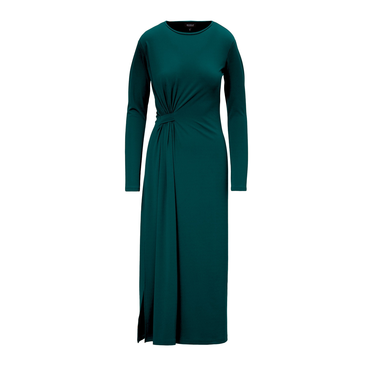 Bluzat Women's Green Turqouise Midi Dress With Side-knot In Green