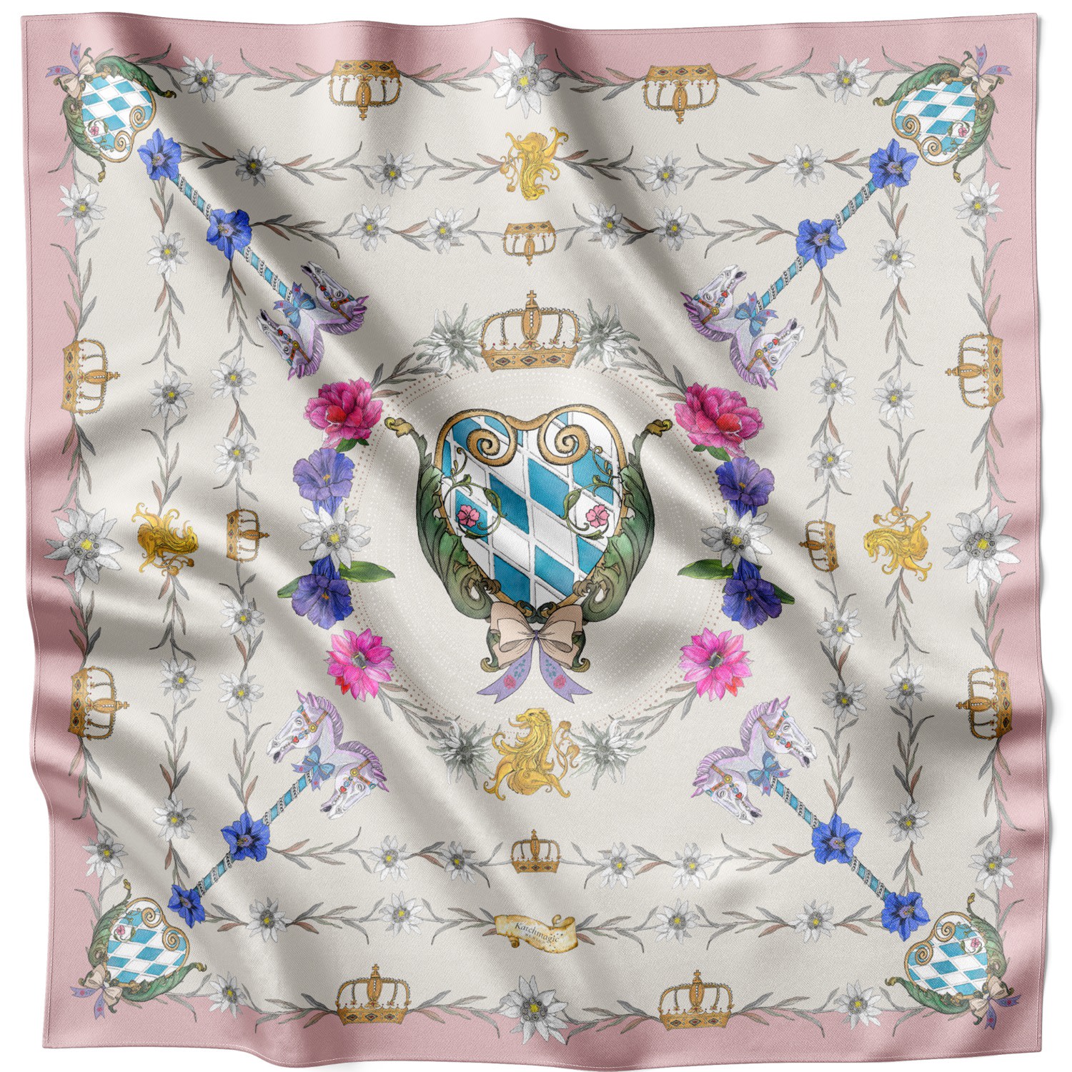 Women’s The Mystical Edelweiss Silk Scarf - Neutrals Katchmagic London X Lamberty Munich