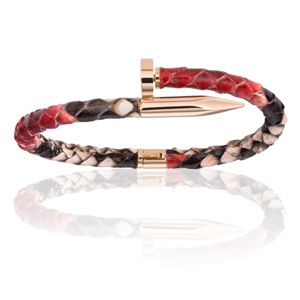 Men’s Nature Red Python Bracelet With Rose Gold Nail Unisex Double Bone Bracelets